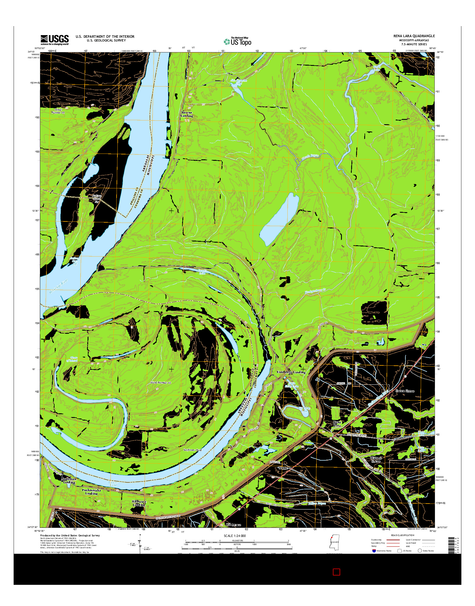 USGS US TOPO 7.5-MINUTE MAP FOR RENA LARA, MS-AR 2015