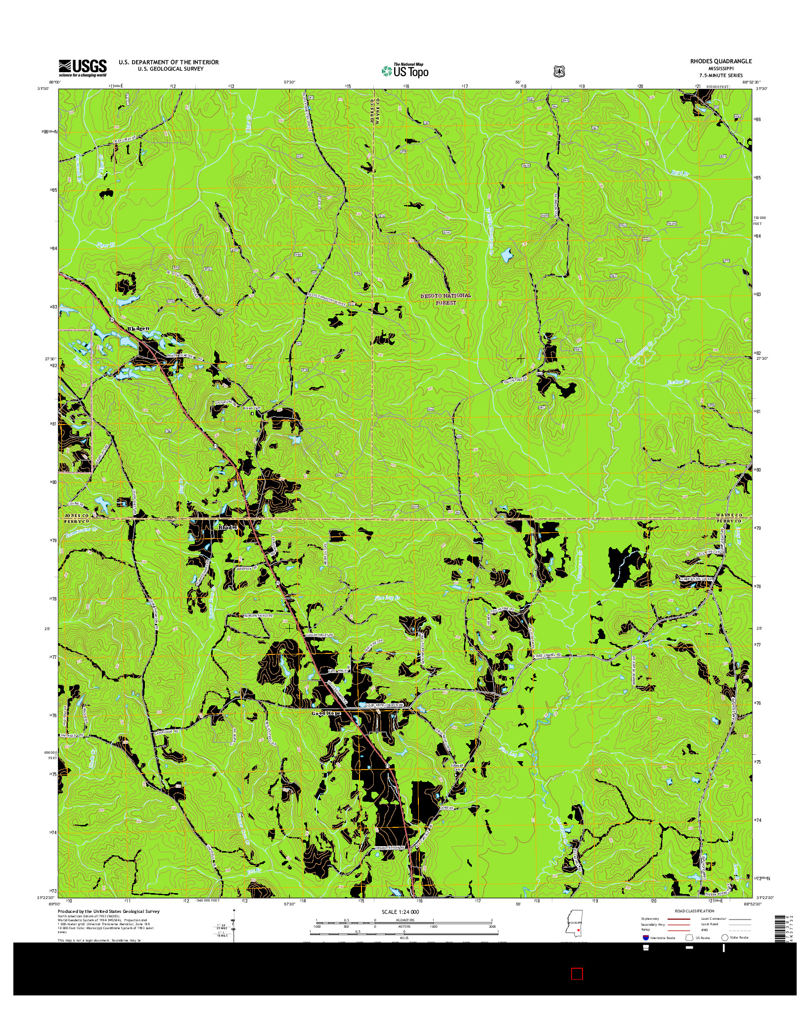 USGS US TOPO 7.5-MINUTE MAP FOR RHODES, MS 2015