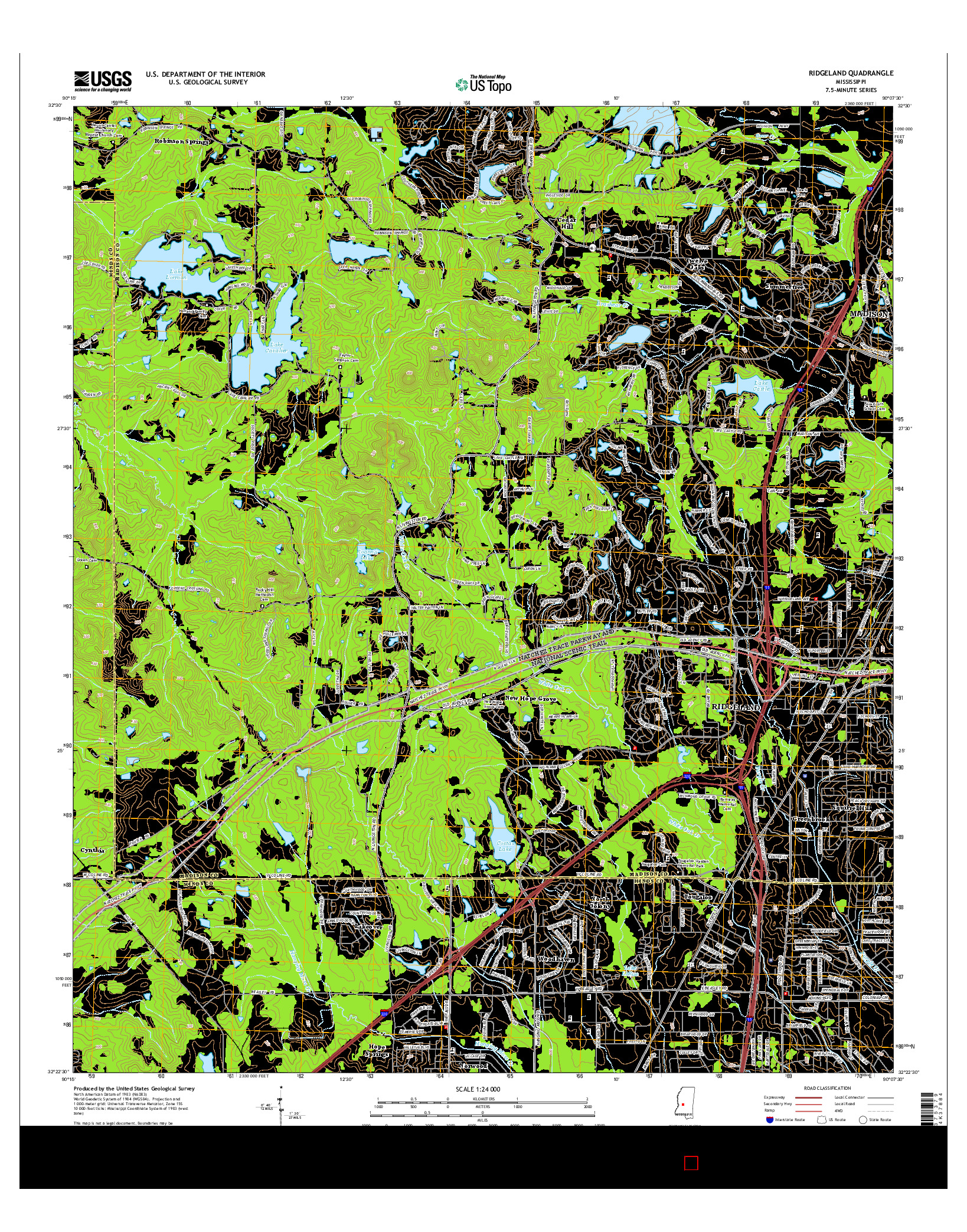 USGS US TOPO 7.5-MINUTE MAP FOR RIDGELAND, MS 2015