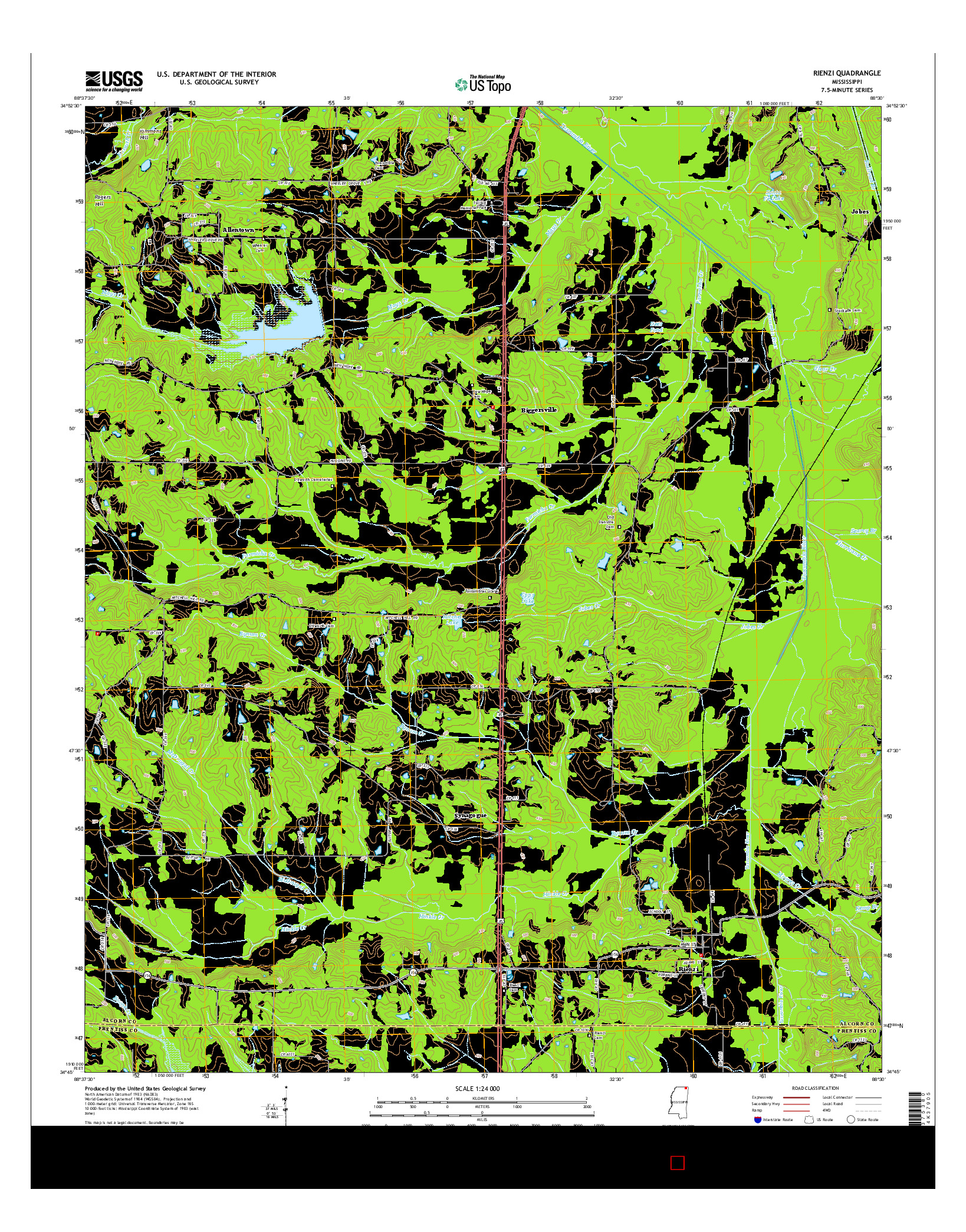 USGS US TOPO 7.5-MINUTE MAP FOR RIENZI, MS 2015