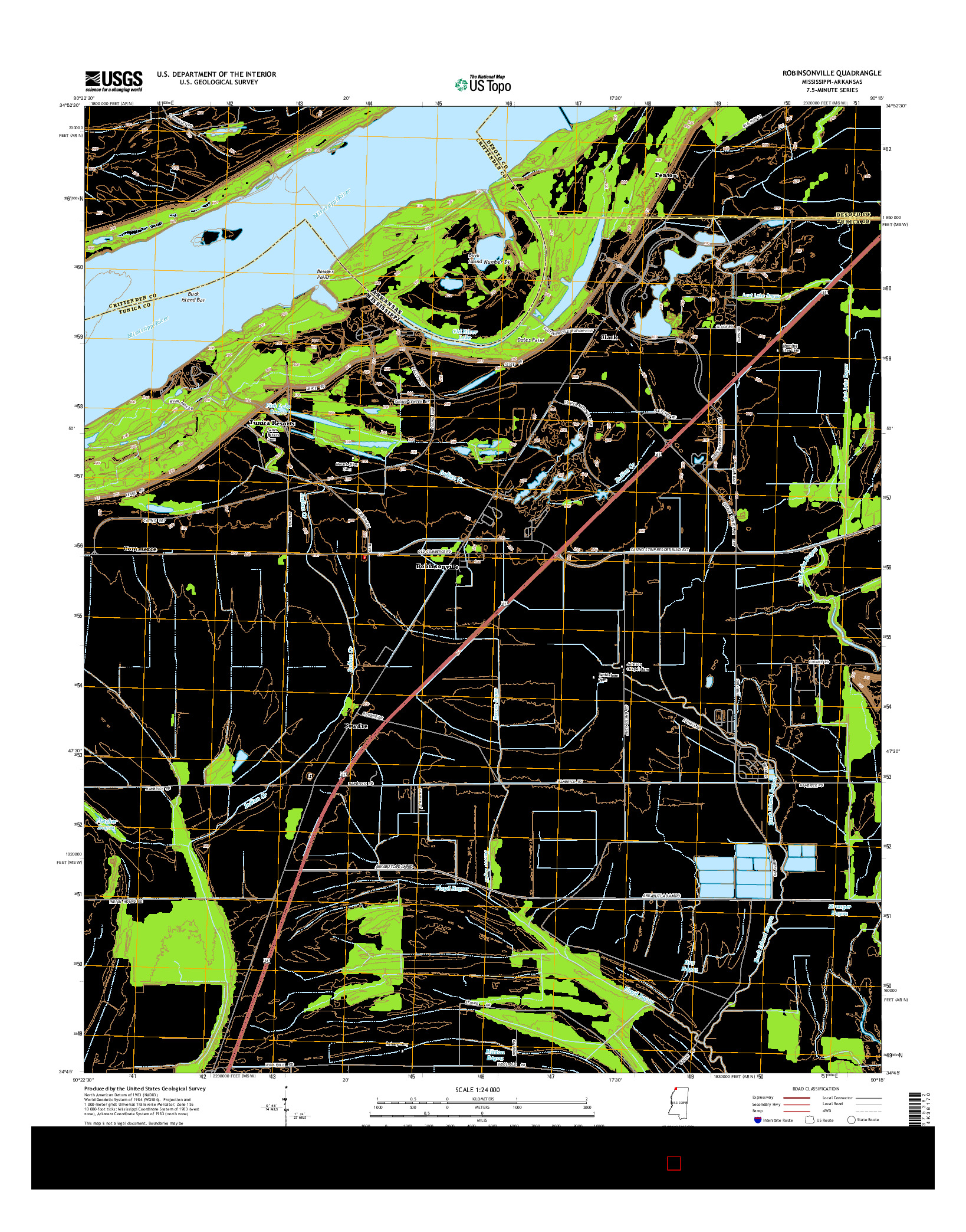 USGS US TOPO 7.5-MINUTE MAP FOR ROBINSONVILLE, MS-AR 2015