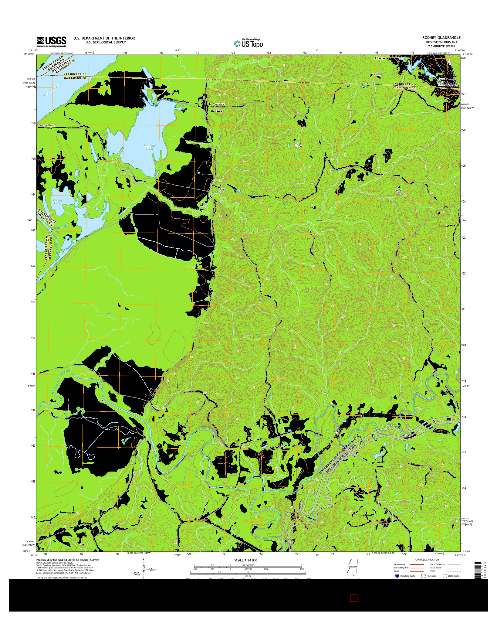 USGS US TOPO 7.5-MINUTE MAP FOR RODNEY, MS-LA 2015