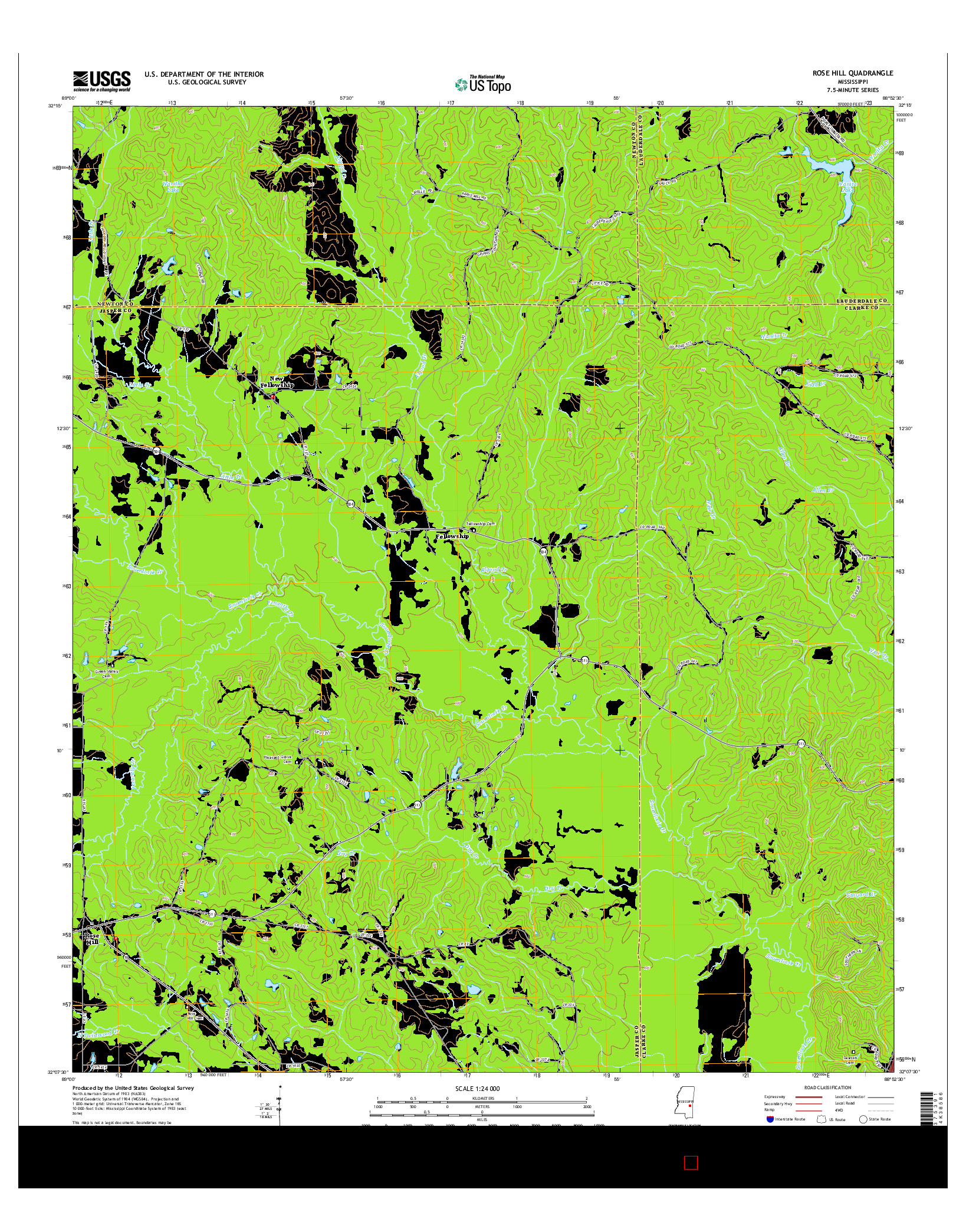 USGS US TOPO 7.5-MINUTE MAP FOR ROSE HILL, MS 2015
