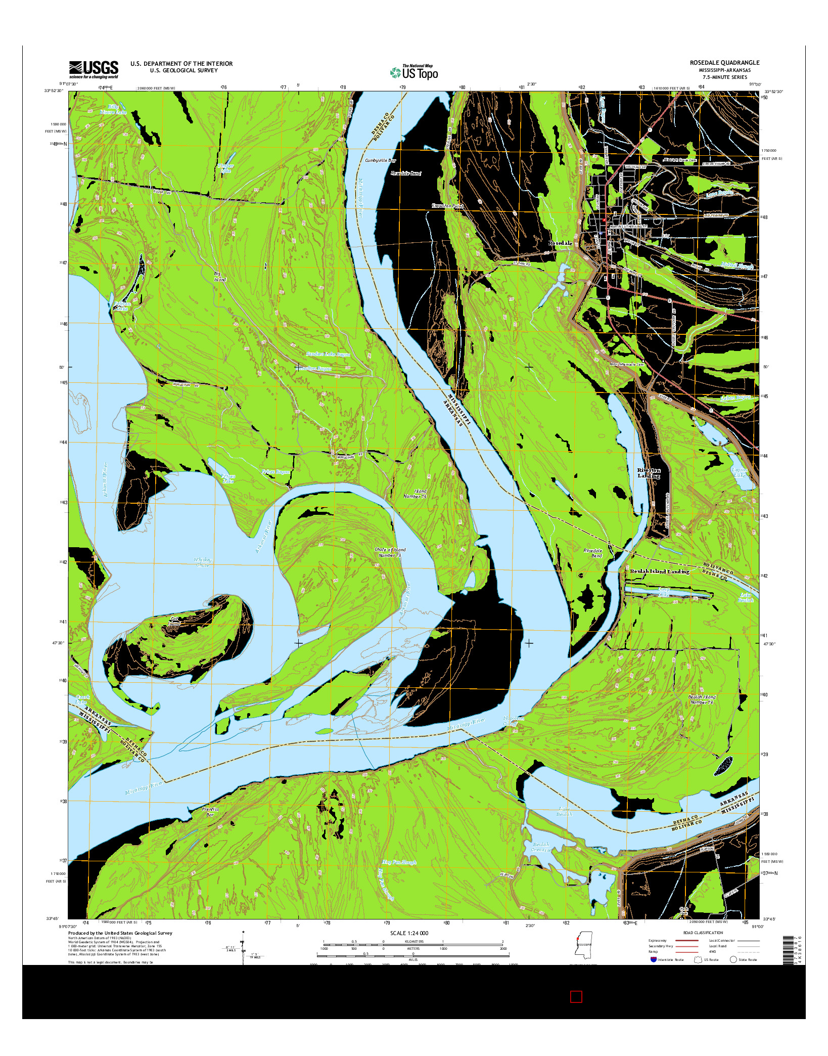 USGS US TOPO 7.5-MINUTE MAP FOR ROSEDALE, MS-AR 2015