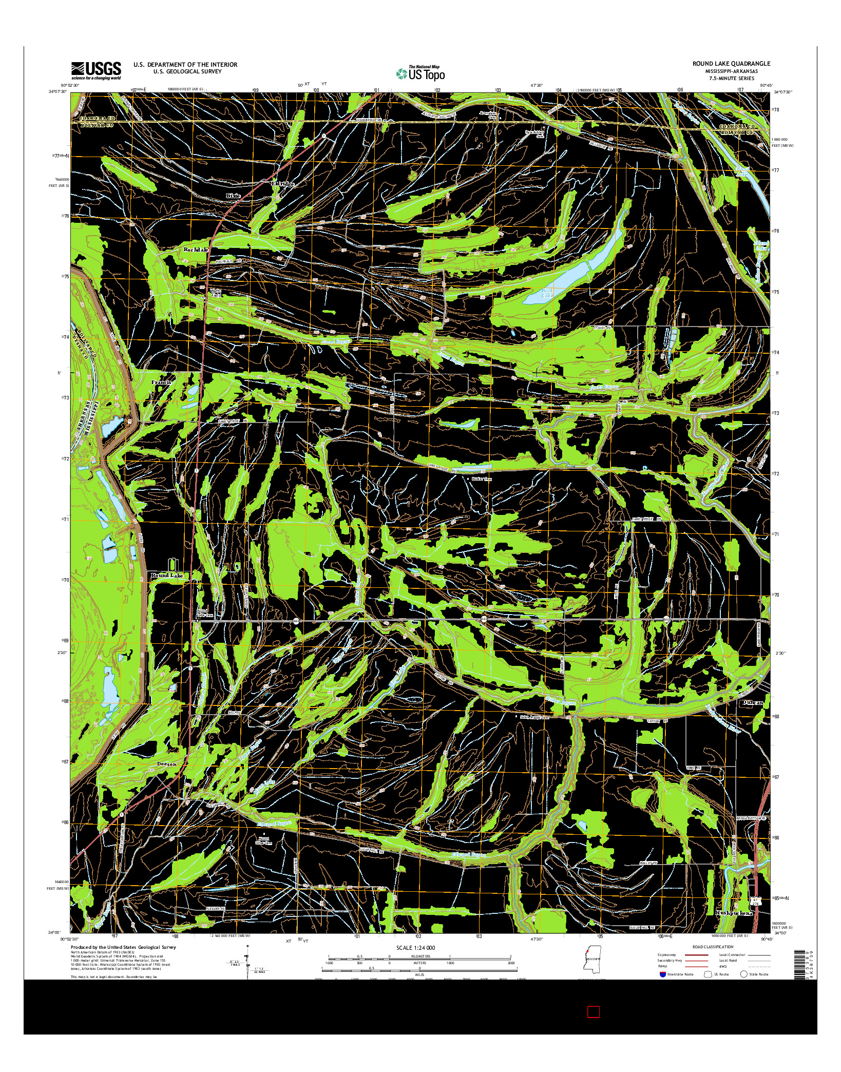 USGS US TOPO 7.5-MINUTE MAP FOR ROUND LAKE, MS-AR 2015