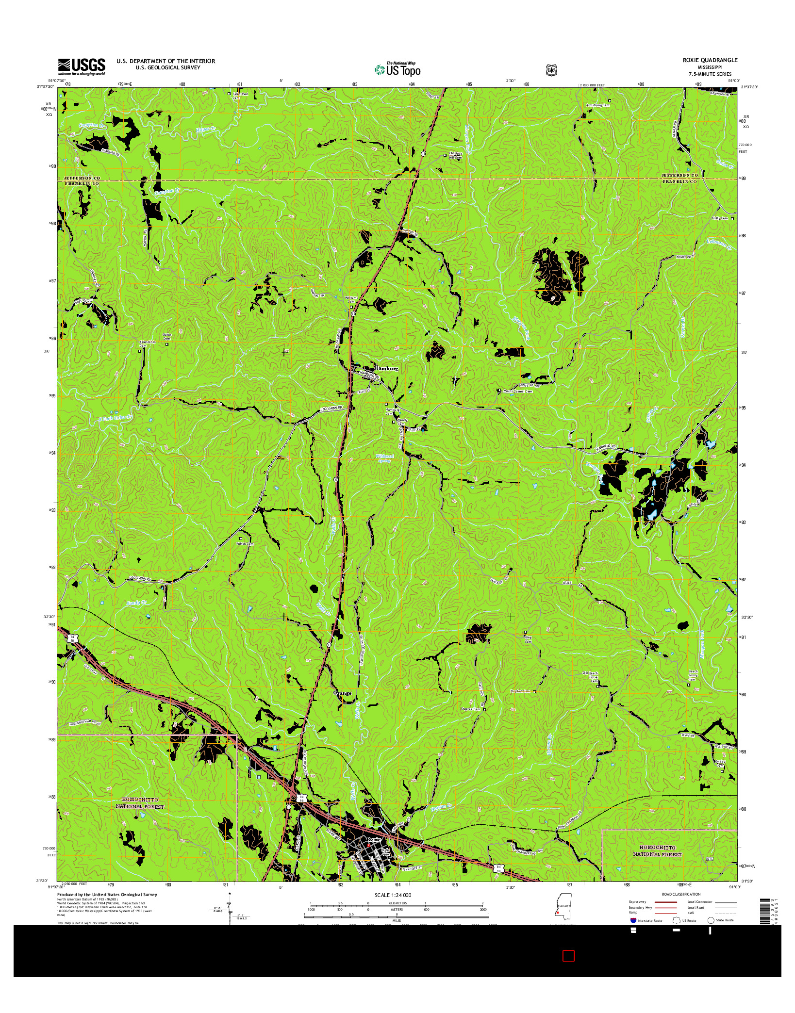 USGS US TOPO 7.5-MINUTE MAP FOR ROXIE, MS 2015