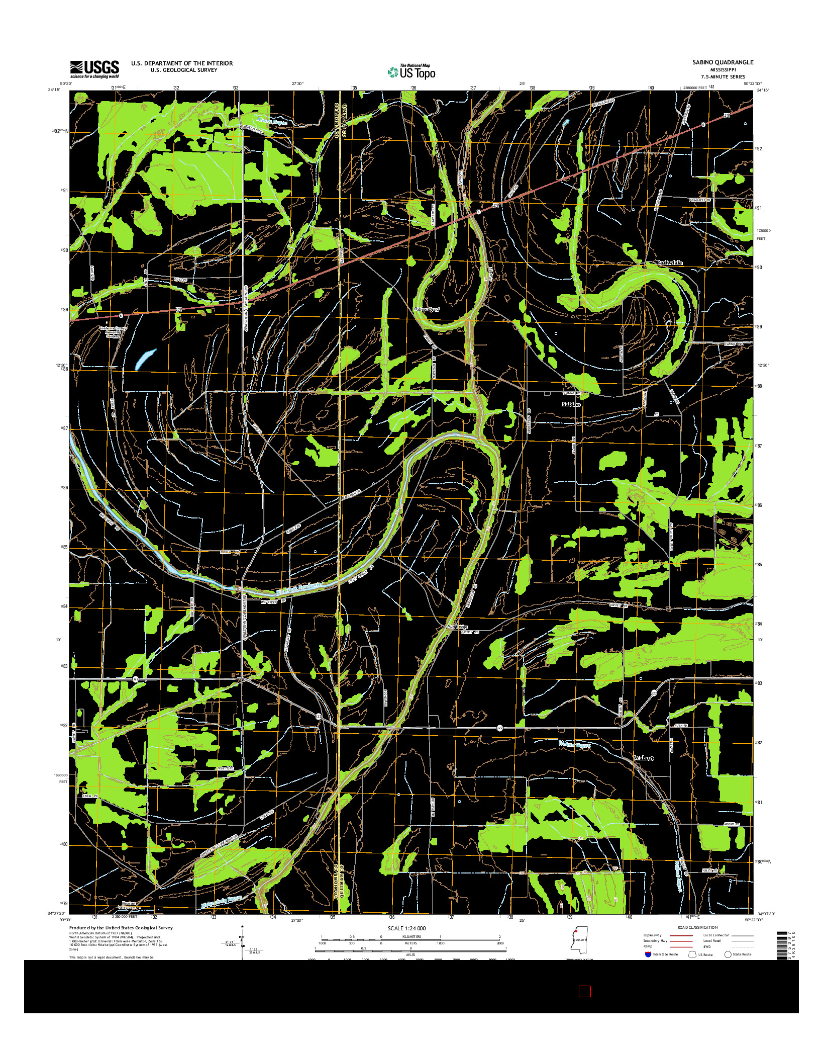 USGS US TOPO 7.5-MINUTE MAP FOR SABINO, MS 2015