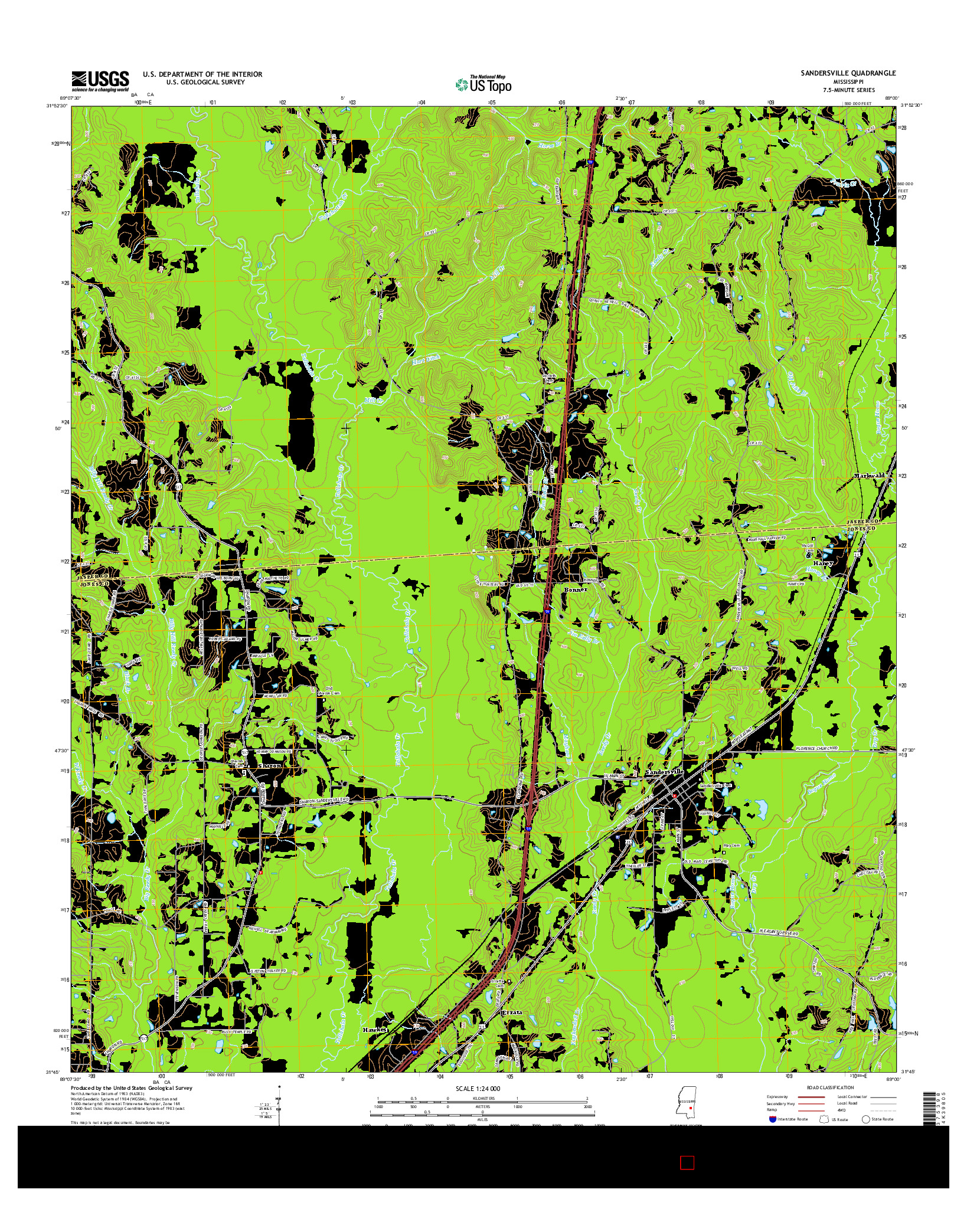 USGS US TOPO 7.5-MINUTE MAP FOR SANDERSVILLE, MS 2015