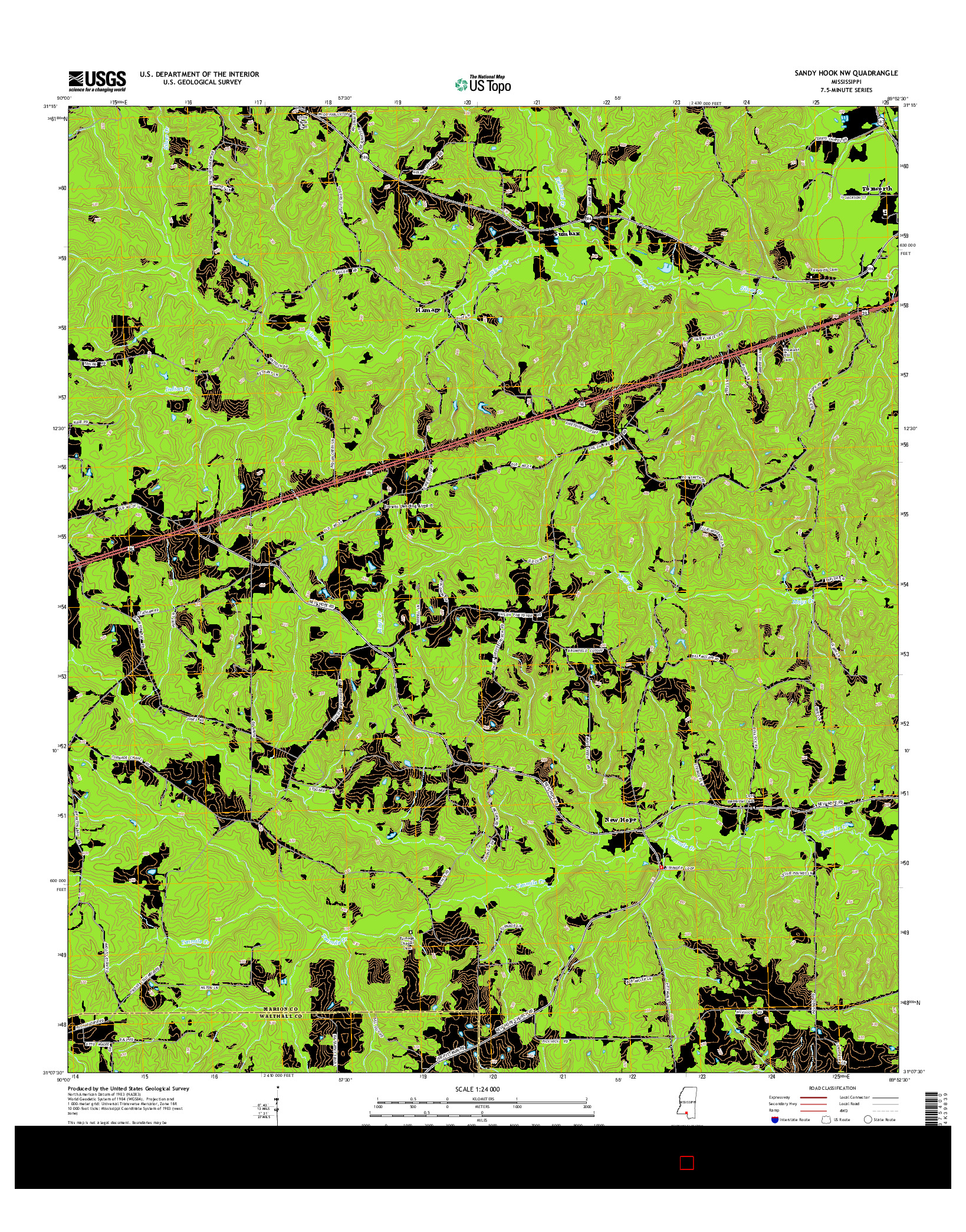 USGS US TOPO 7.5-MINUTE MAP FOR SANDY HOOK NW, MS 2015