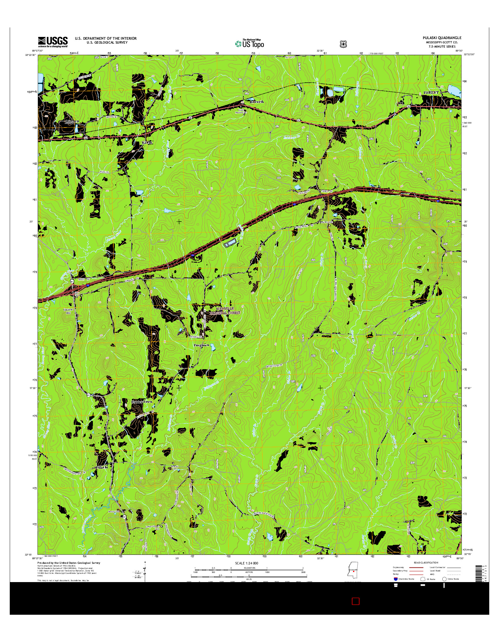 USGS US TOPO 7.5-MINUTE MAP FOR PULASKI, MS 2015
