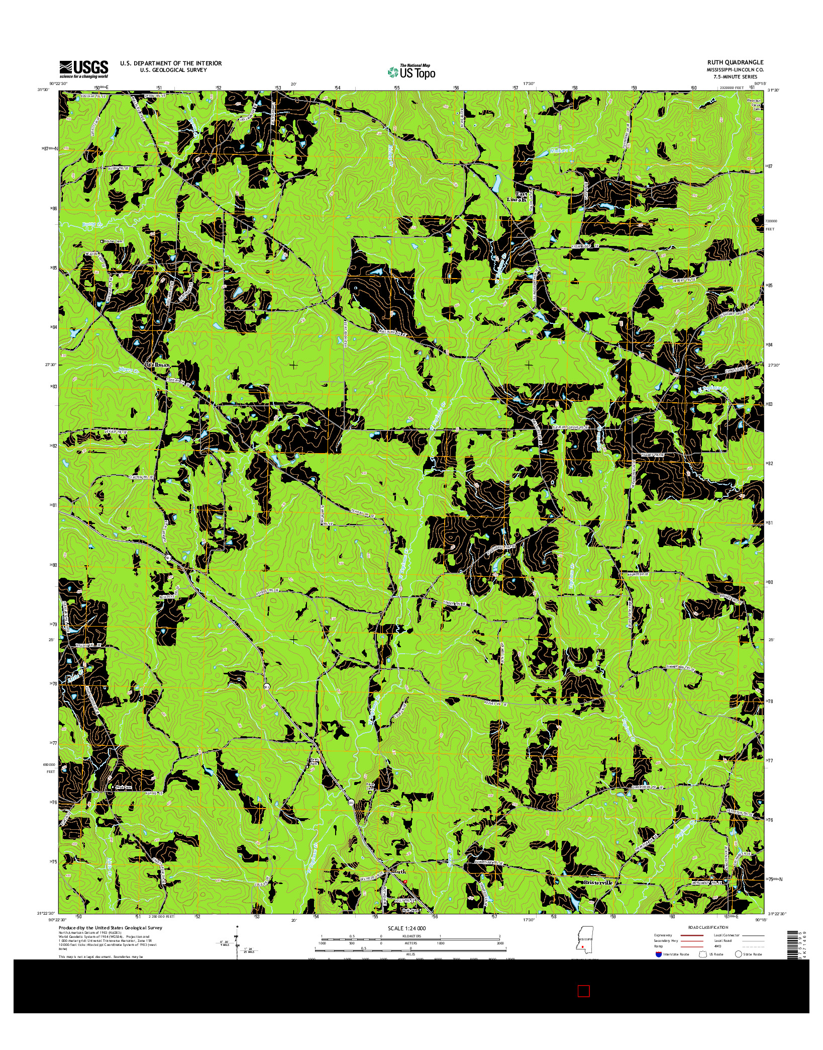 USGS US TOPO 7.5-MINUTE MAP FOR RUTH, MS 2015