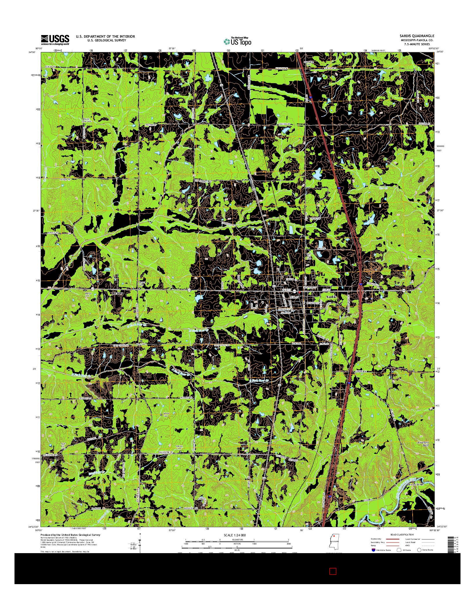 USGS US TOPO 7.5-MINUTE MAP FOR SARDIS, MS 2015