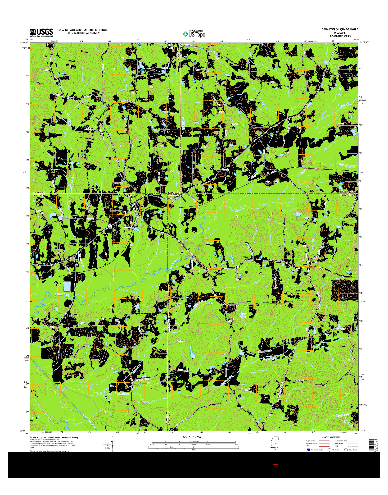 USGS US TOPO 7.5-MINUTE MAP FOR SEBASTOPOL, MS 2015