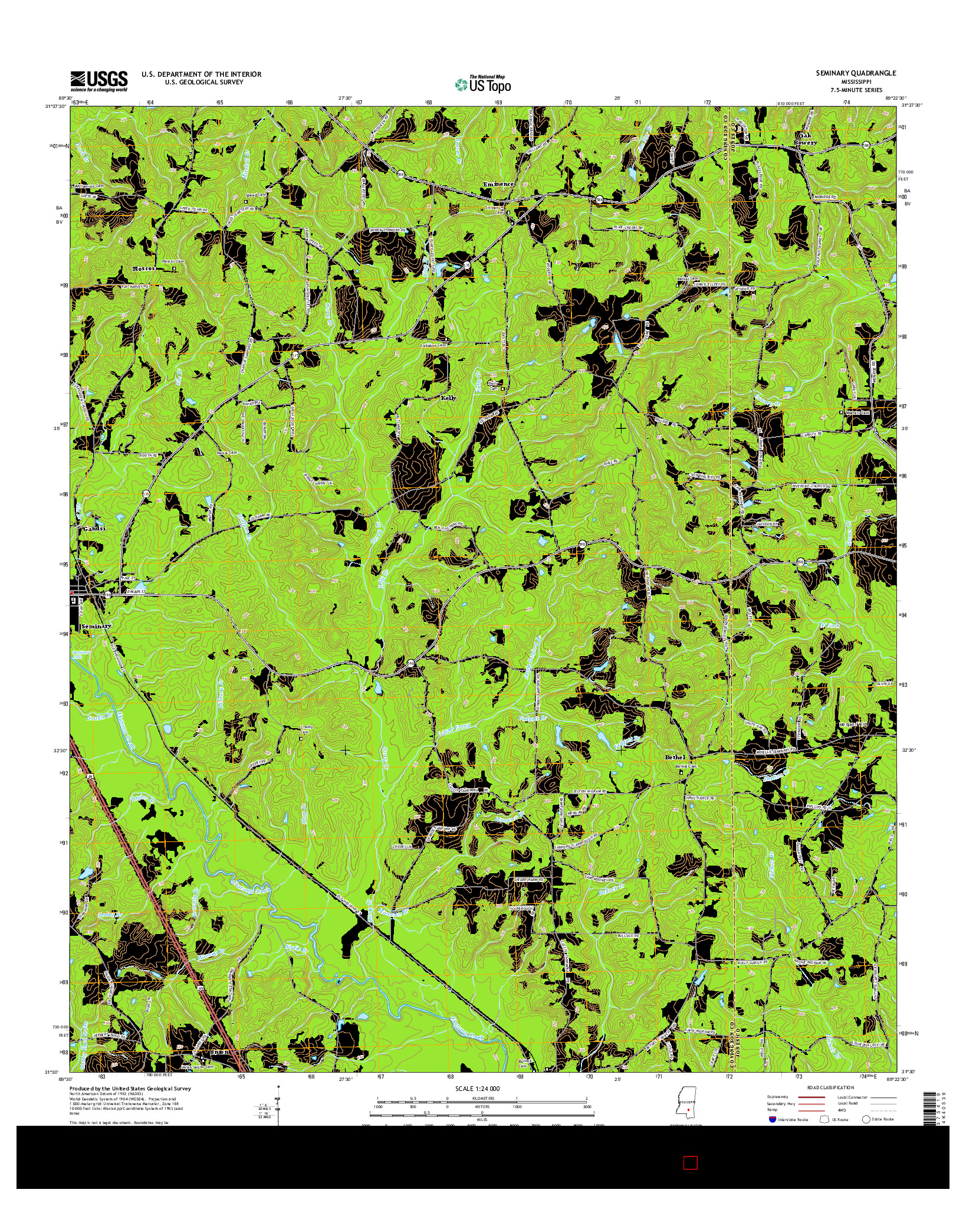 USGS US TOPO 7.5-MINUTE MAP FOR SEMINARY, MS 2015