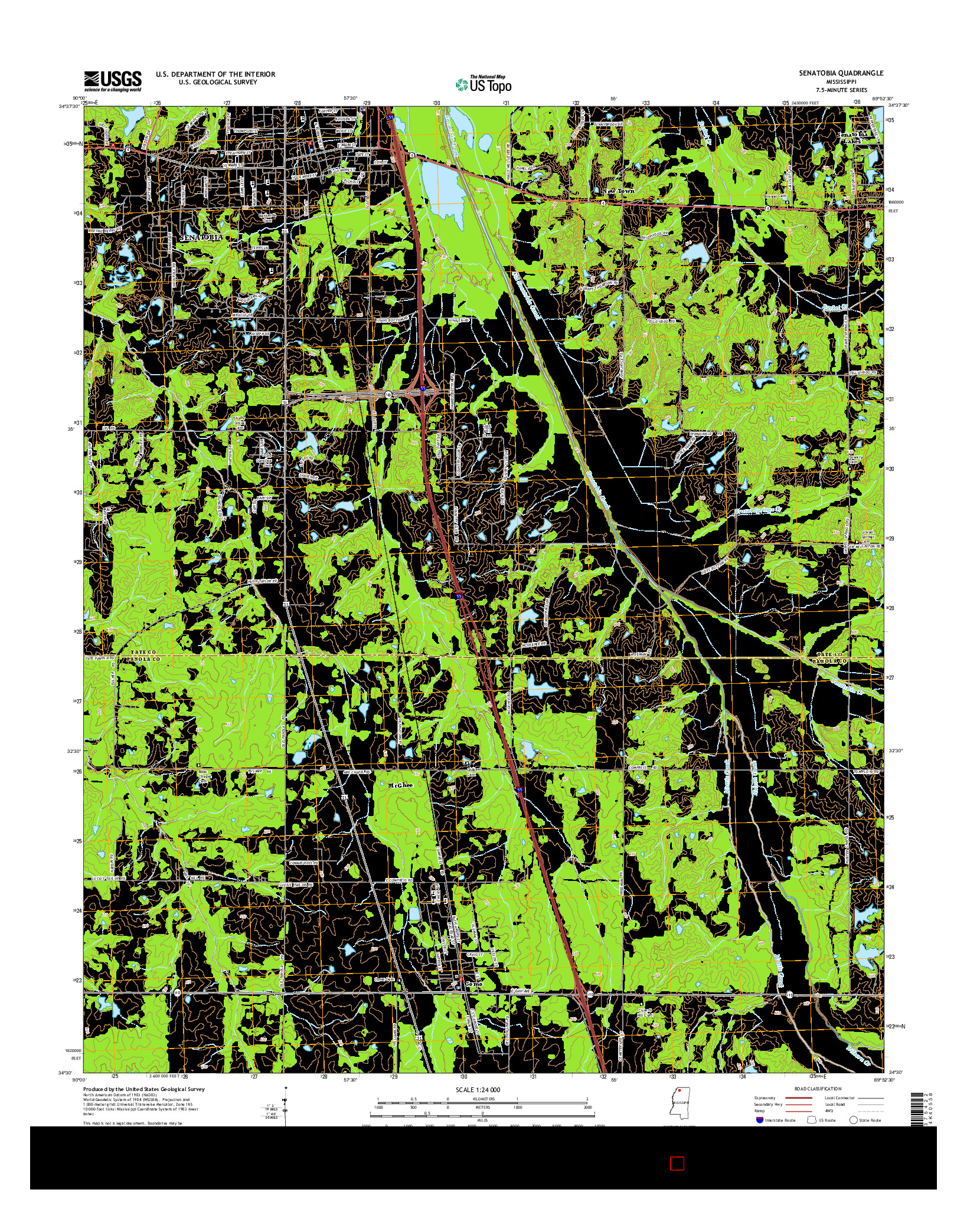 USGS US TOPO 7.5-MINUTE MAP FOR SENATOBIA, MS 2015