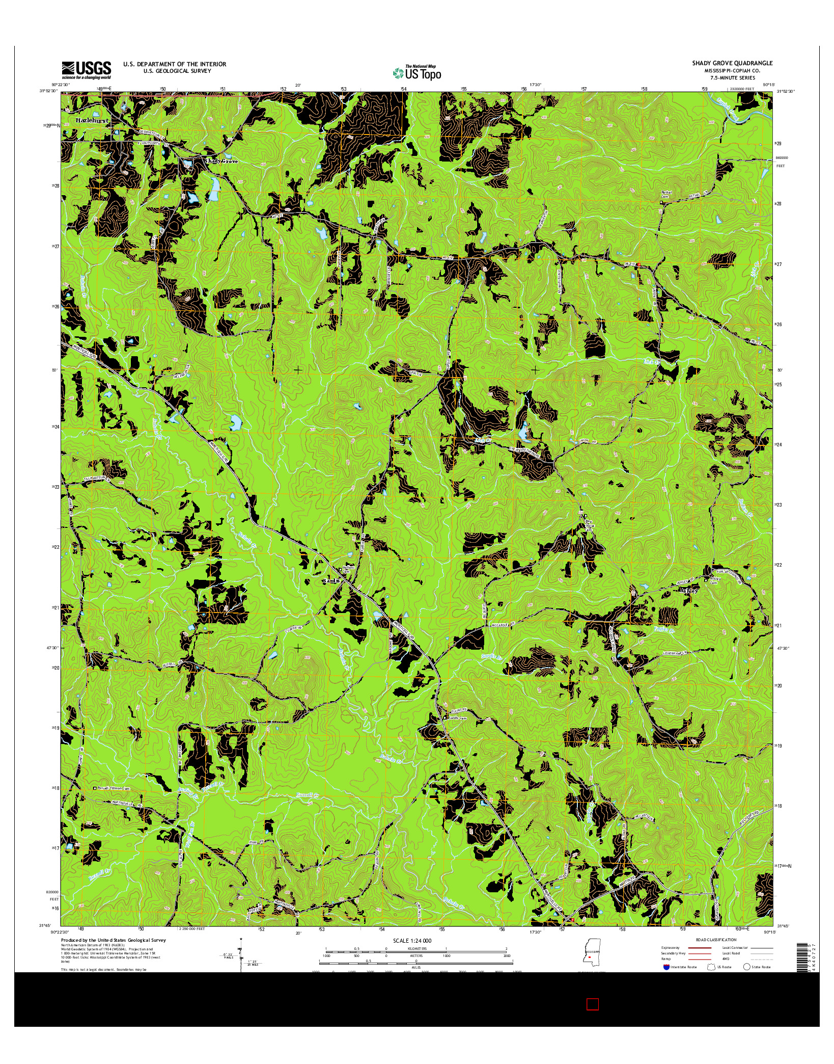 USGS US TOPO 7.5-MINUTE MAP FOR SHADY GROVE, MS 2015