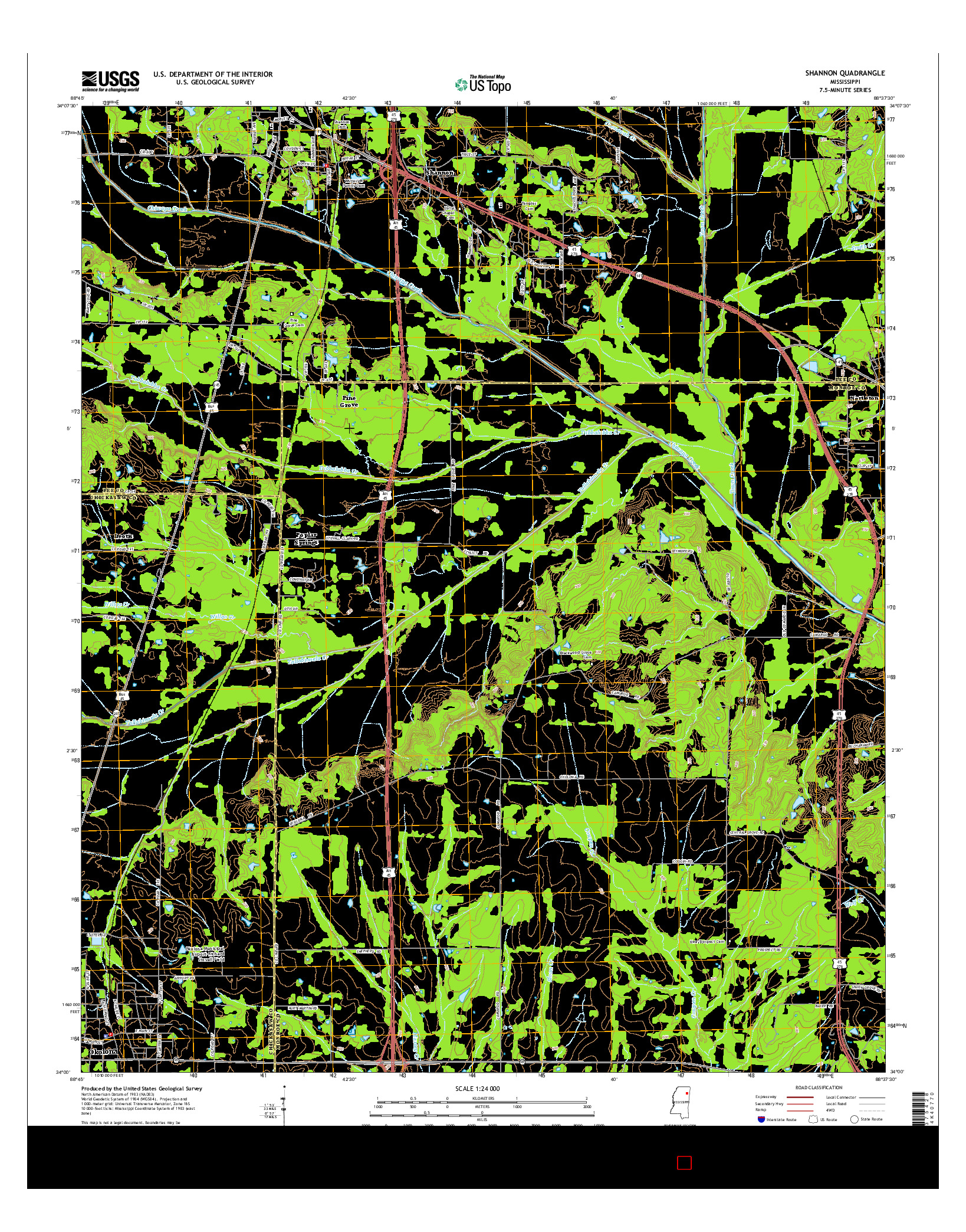 USGS US TOPO 7.5-MINUTE MAP FOR SHANNON, MS 2015