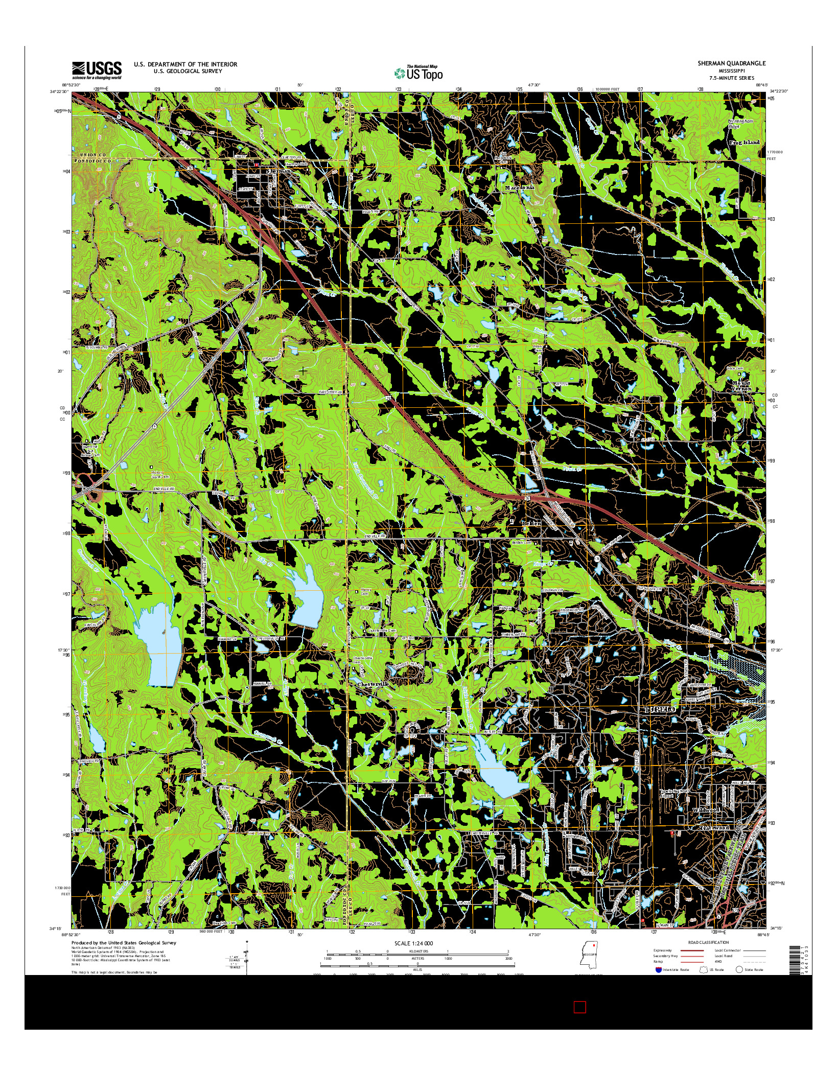 USGS US TOPO 7.5-MINUTE MAP FOR SHERMAN, MS 2015