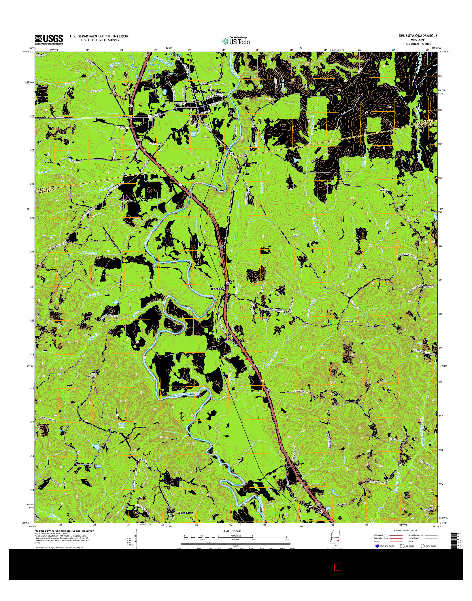USGS US TOPO 7.5-MINUTE MAP FOR SHUBUTA, MS 2015