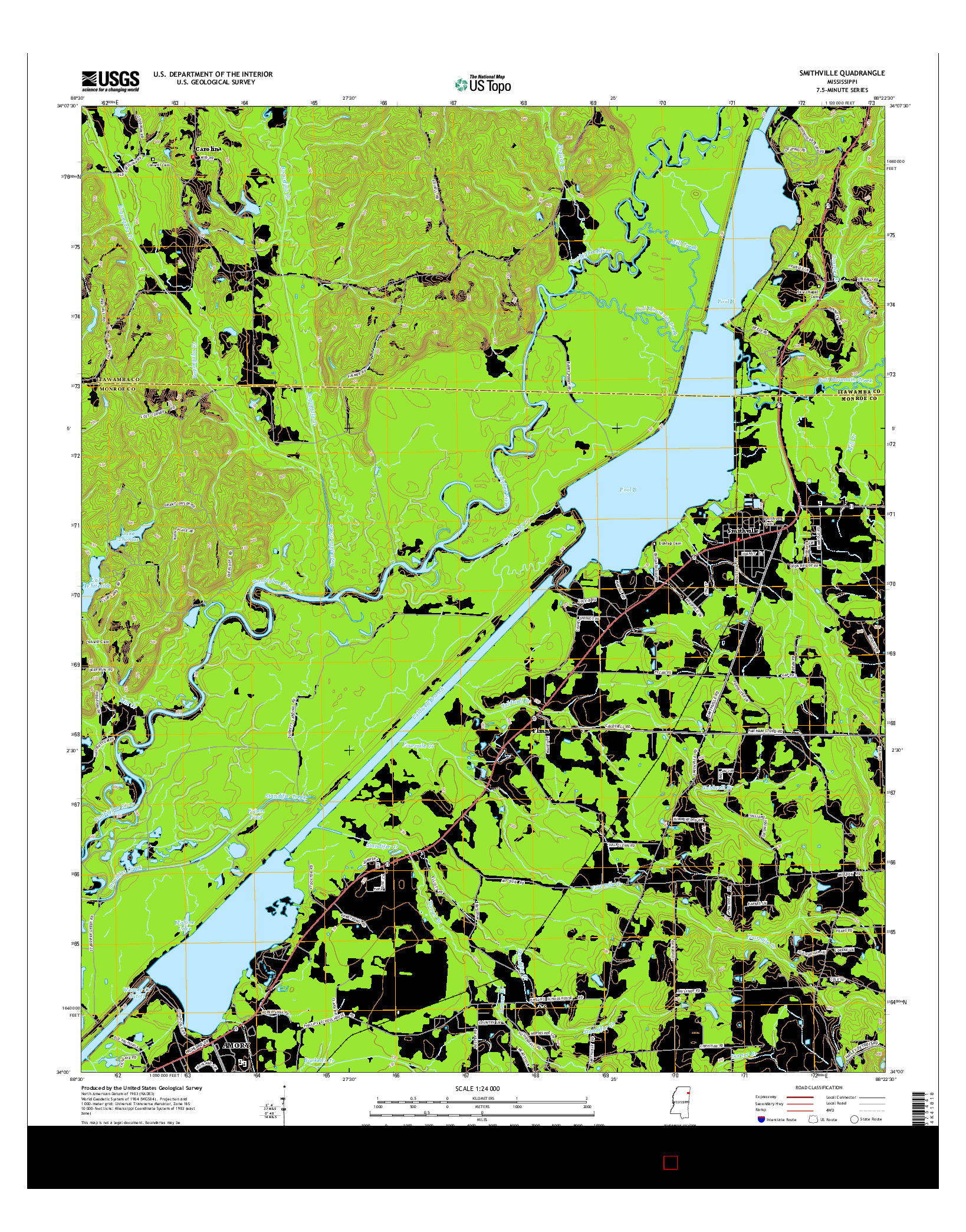 USGS US TOPO 7.5-MINUTE MAP FOR SMITHVILLE, MS 2015