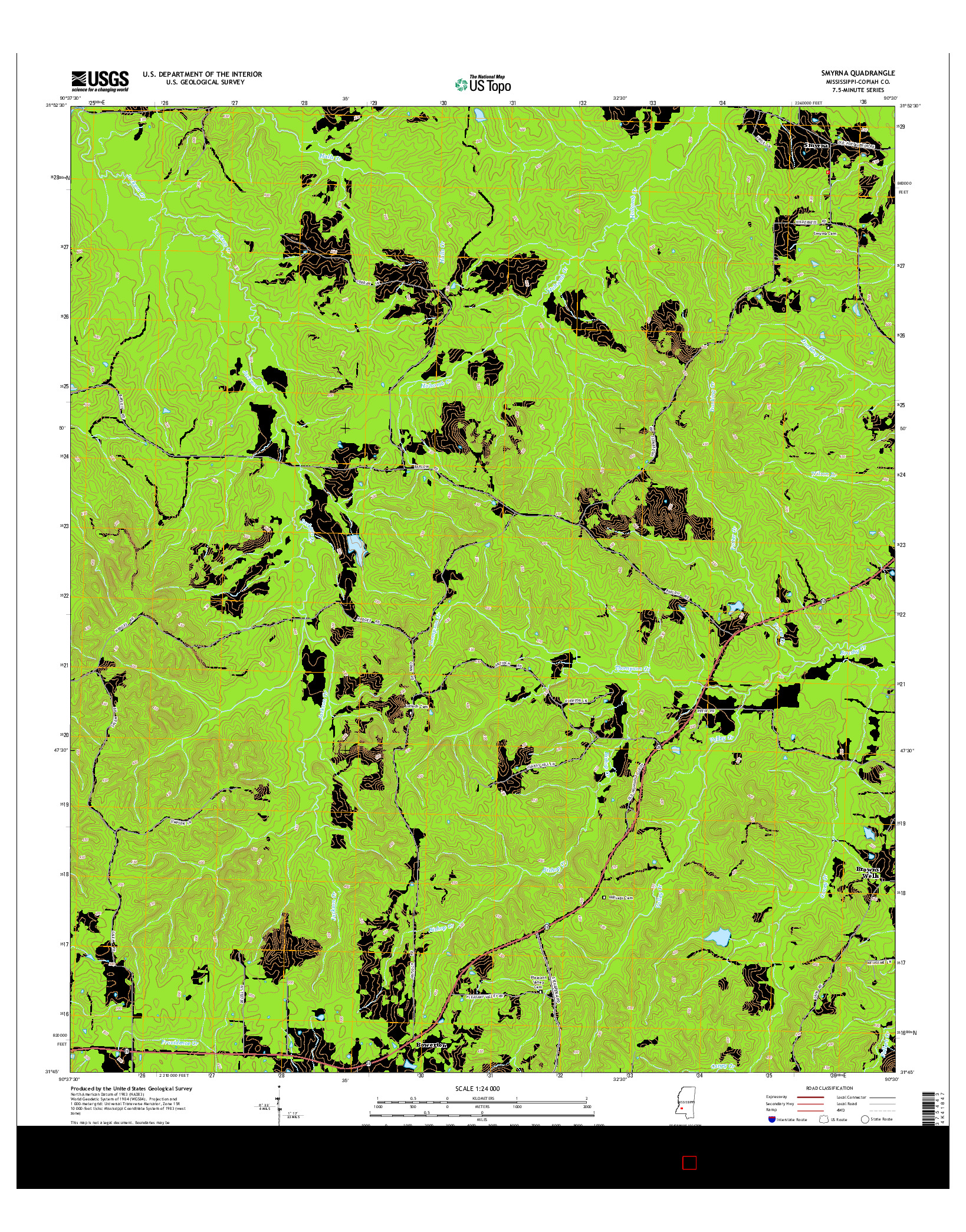 USGS US TOPO 7.5-MINUTE MAP FOR SMYRNA, MS 2015