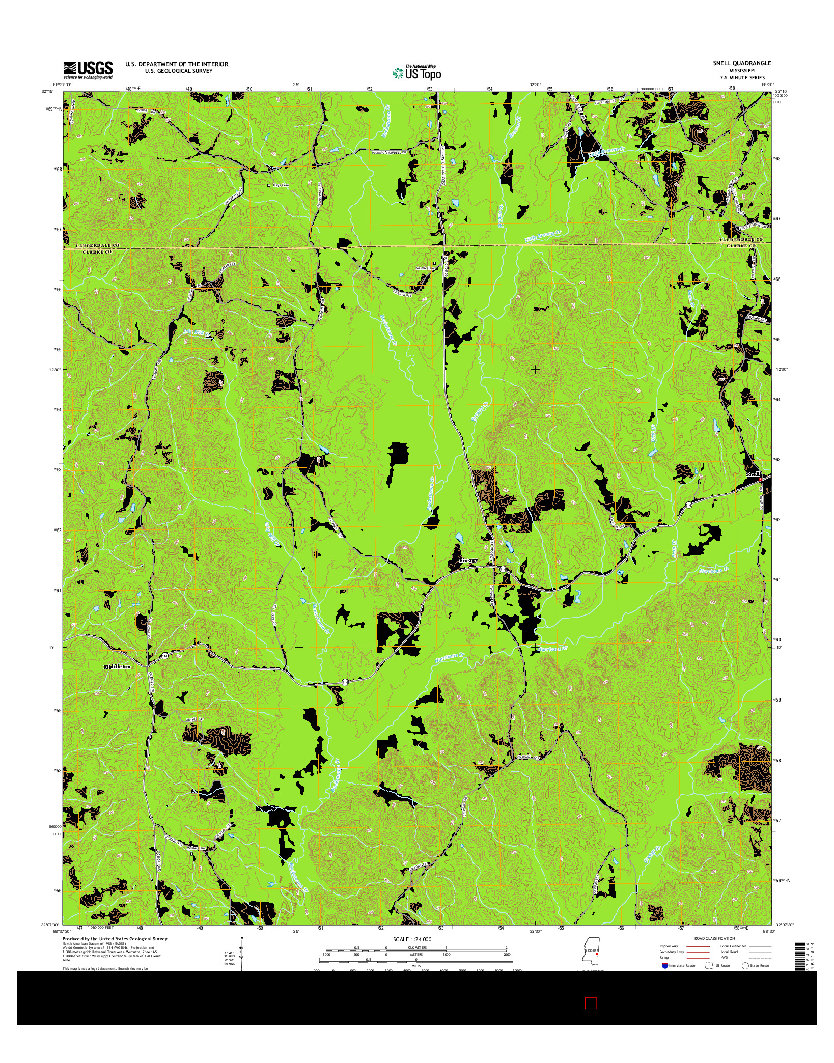 USGS US TOPO 7.5-MINUTE MAP FOR SNELL, MS 2015