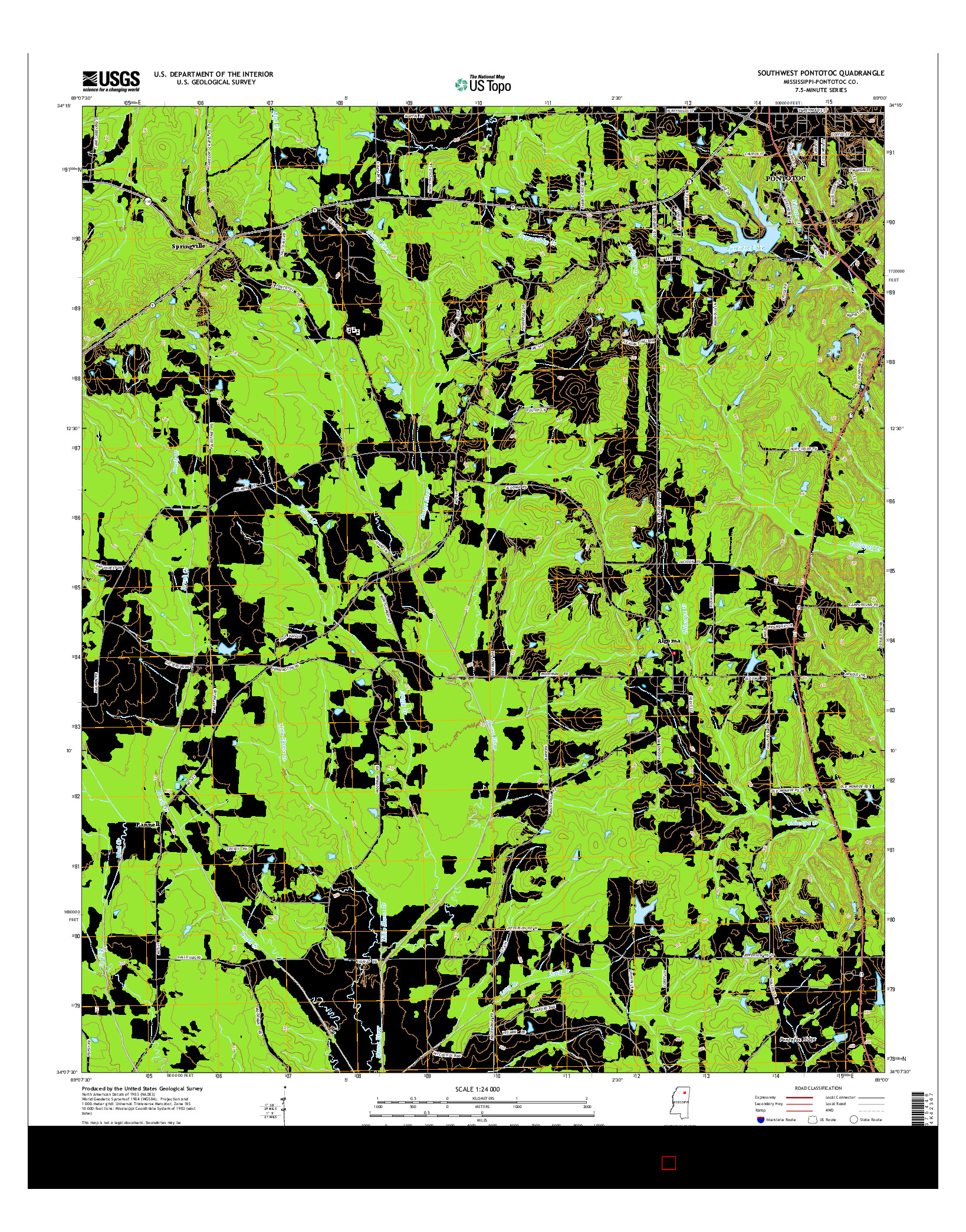 USGS US TOPO 7.5-MINUTE MAP FOR SOUTHWEST PONTOTOC, MS 2015