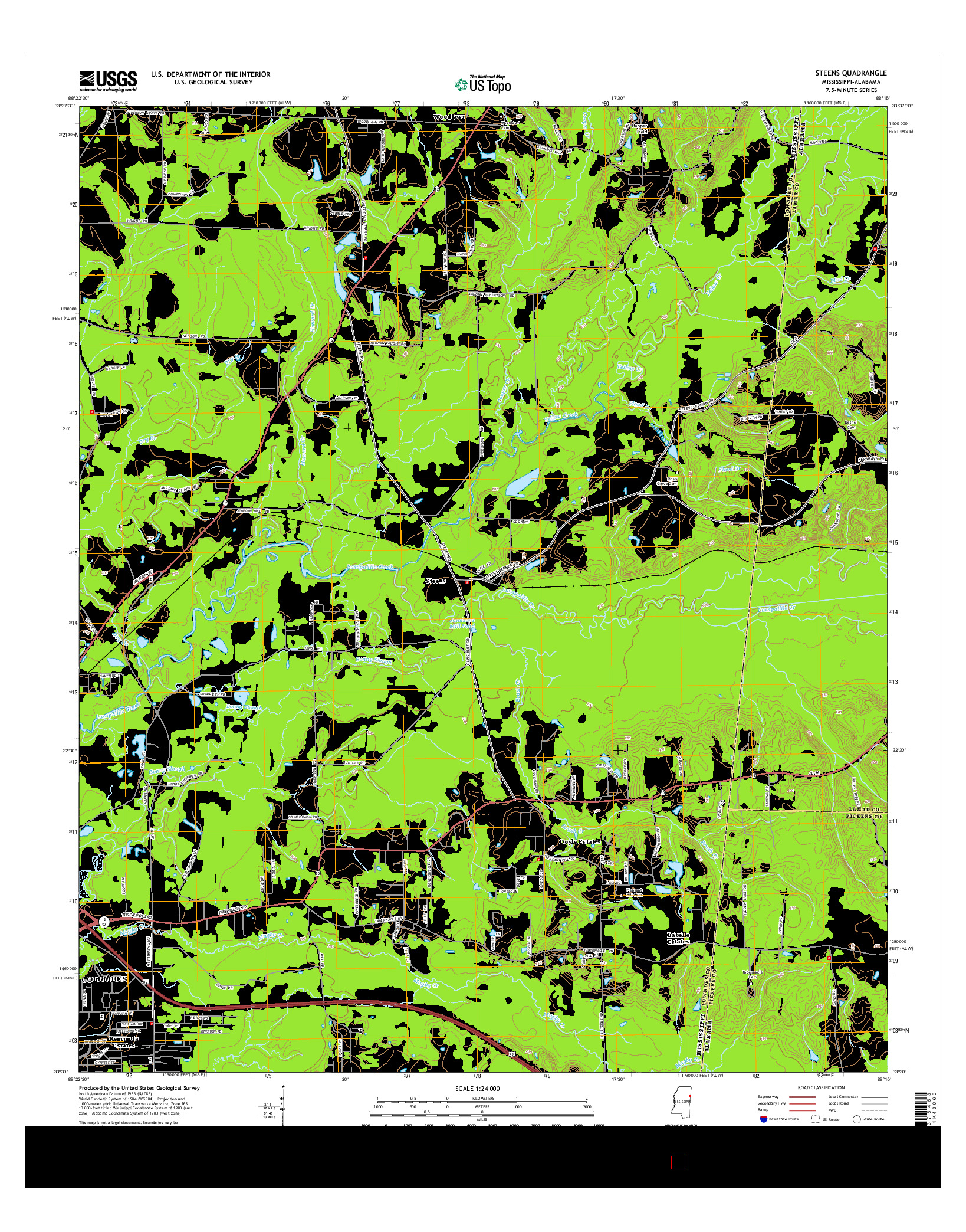 USGS US TOPO 7.5-MINUTE MAP FOR STEENS, MS-AL 2015