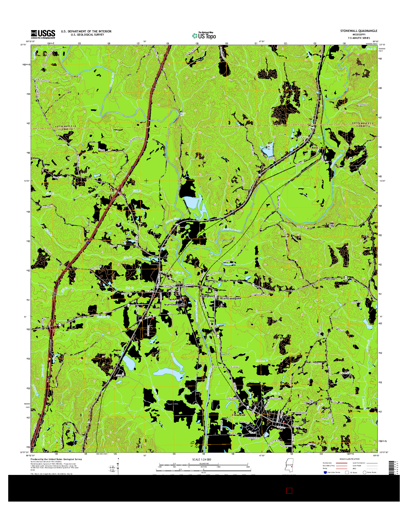 USGS US TOPO 7.5-MINUTE MAP FOR STONEWALL, MS 2015