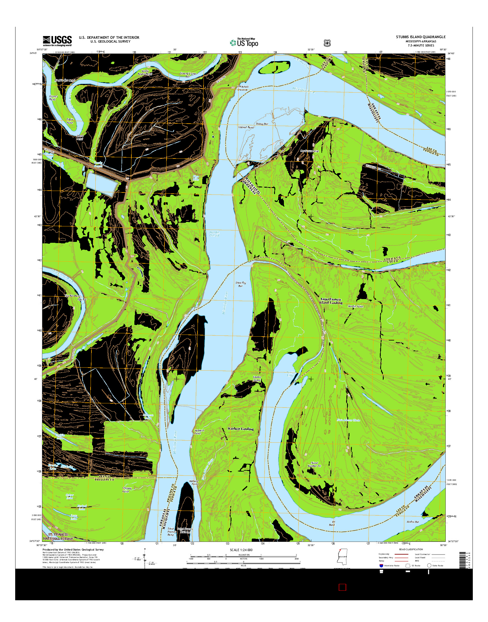 USGS US TOPO 7.5-MINUTE MAP FOR STUBBS ISLAND, MS-AR 2015