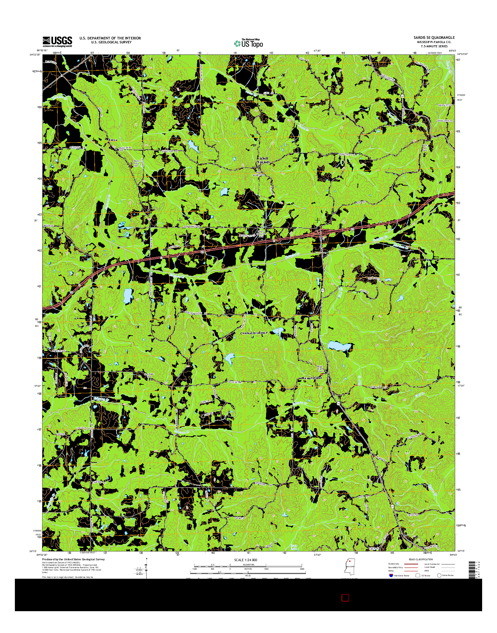 USGS US TOPO 7.5-MINUTE MAP FOR SARDIS SE, MS 2015