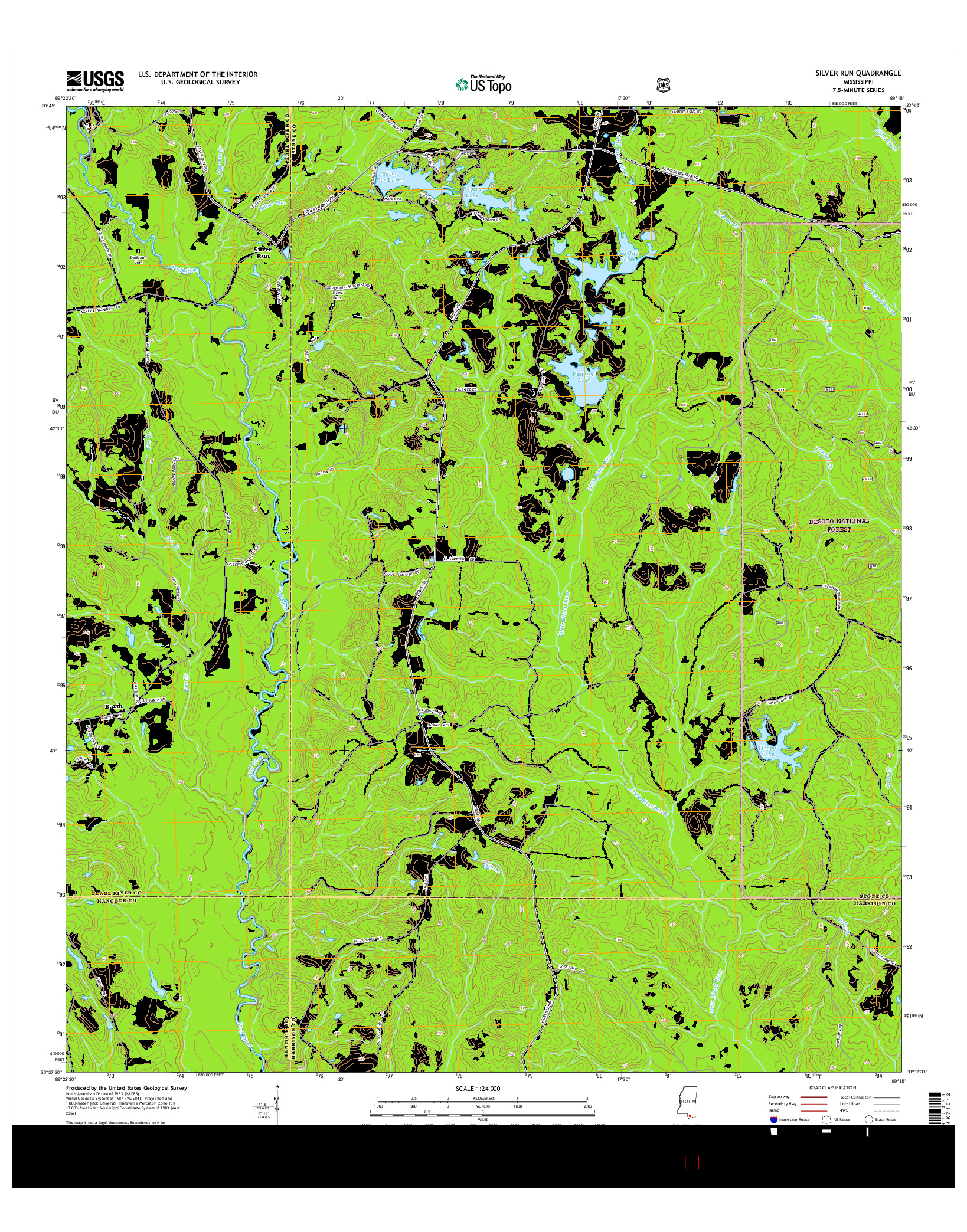 USGS US TOPO 7.5-MINUTE MAP FOR SILVER RUN, MS 2015