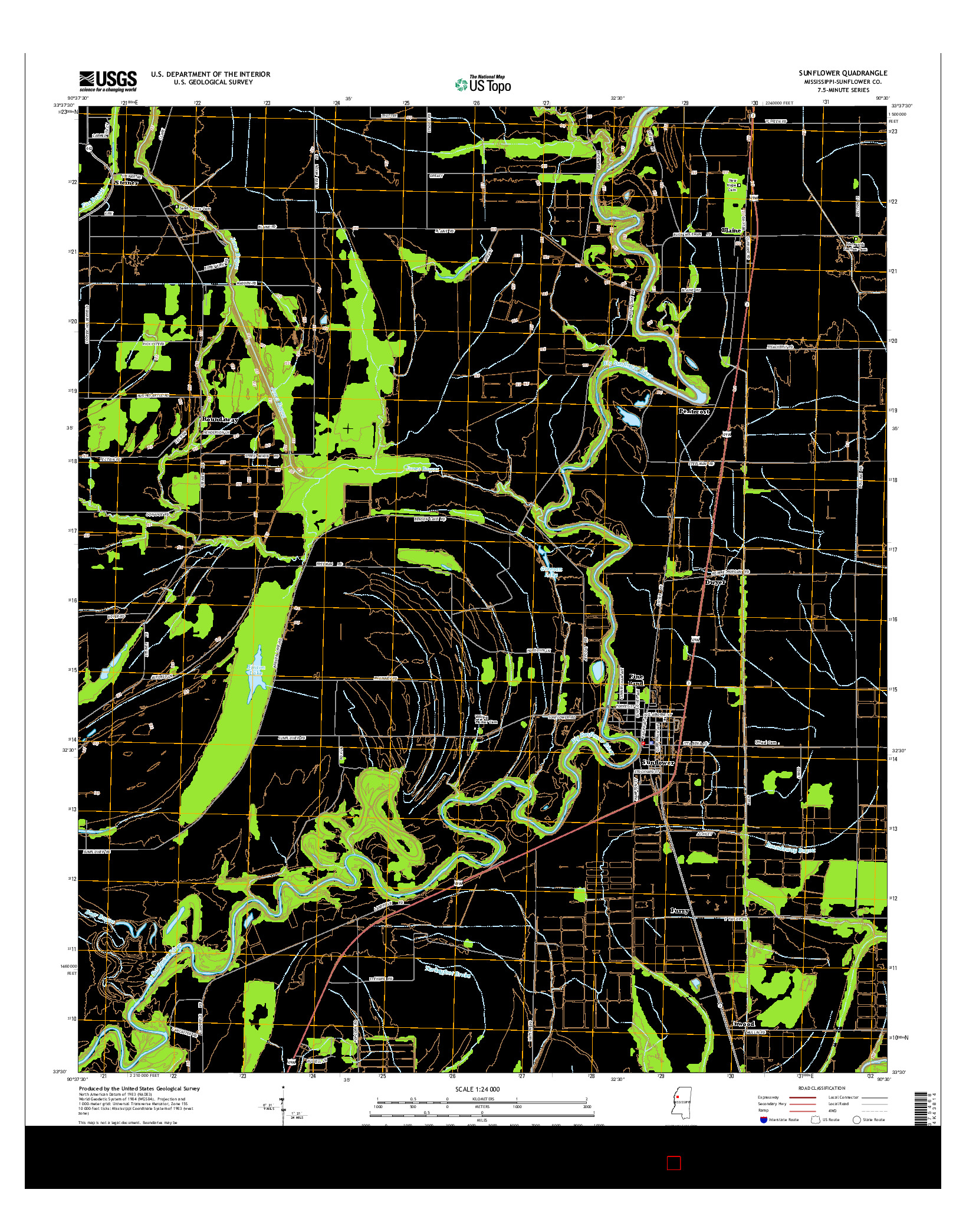 USGS US TOPO 7.5-MINUTE MAP FOR SUNFLOWER, MS 2015