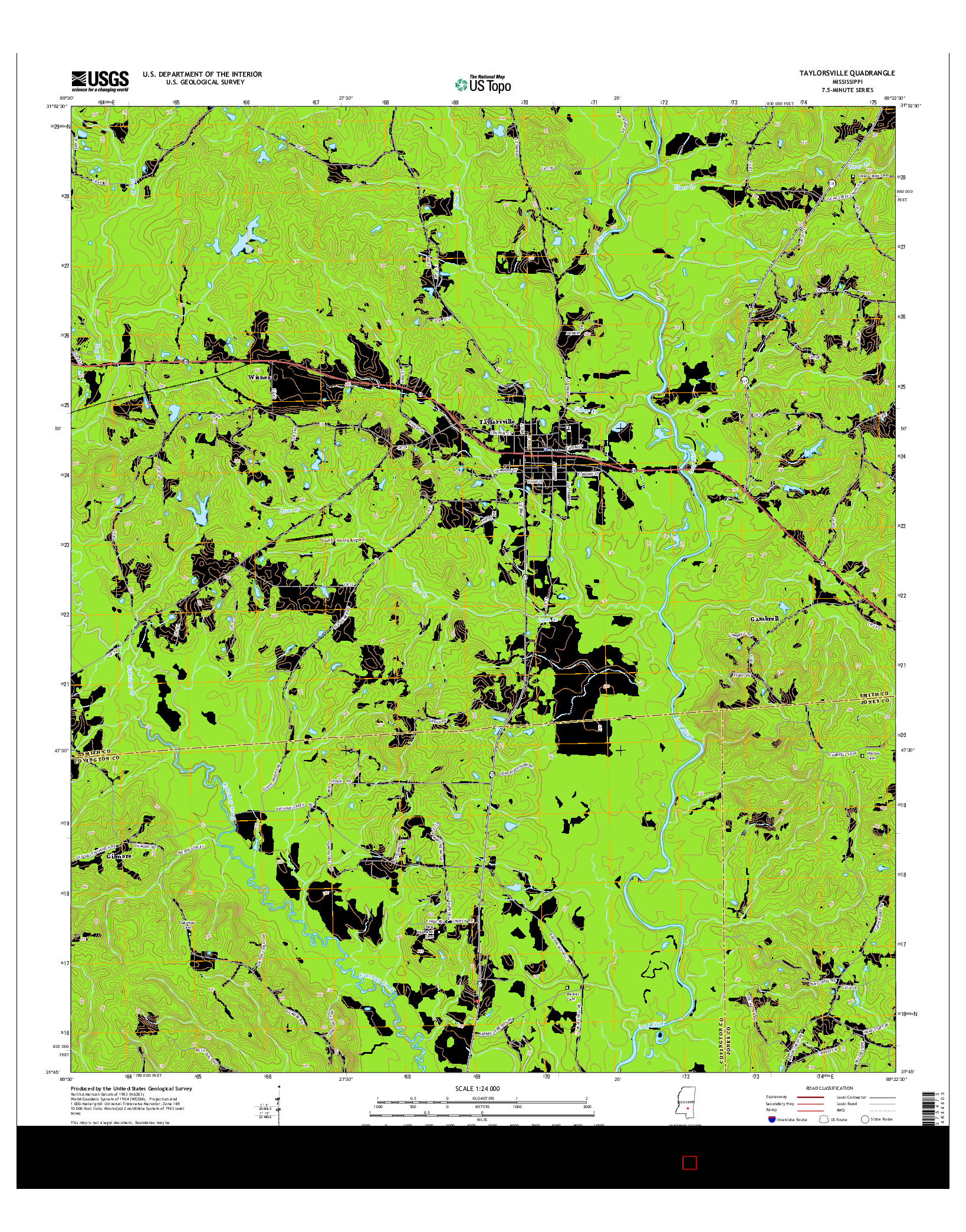 USGS US TOPO 7.5-MINUTE MAP FOR TAYLORSVILLE, MS 2015