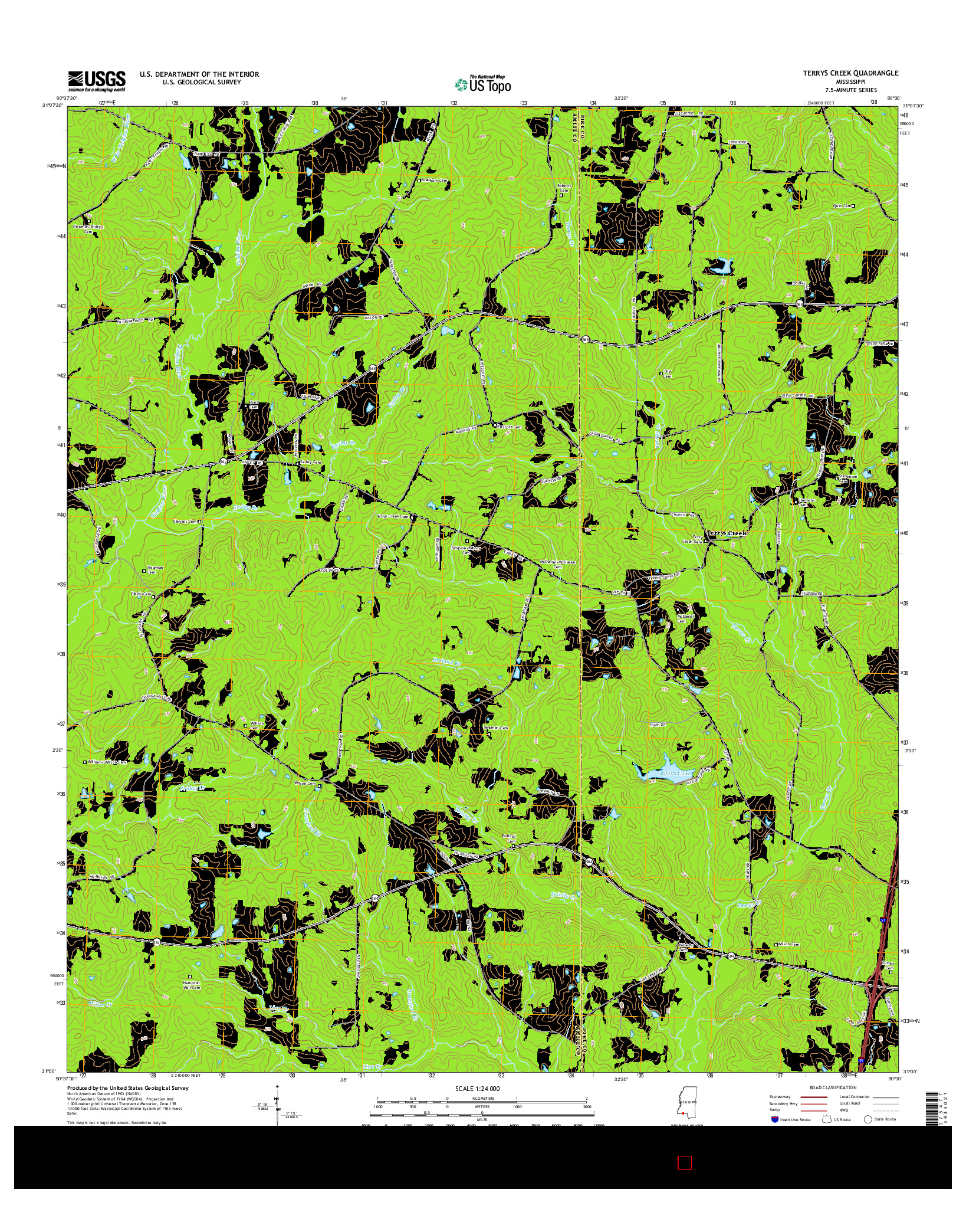 USGS US TOPO 7.5-MINUTE MAP FOR TERRYS CREEK, MS 2015