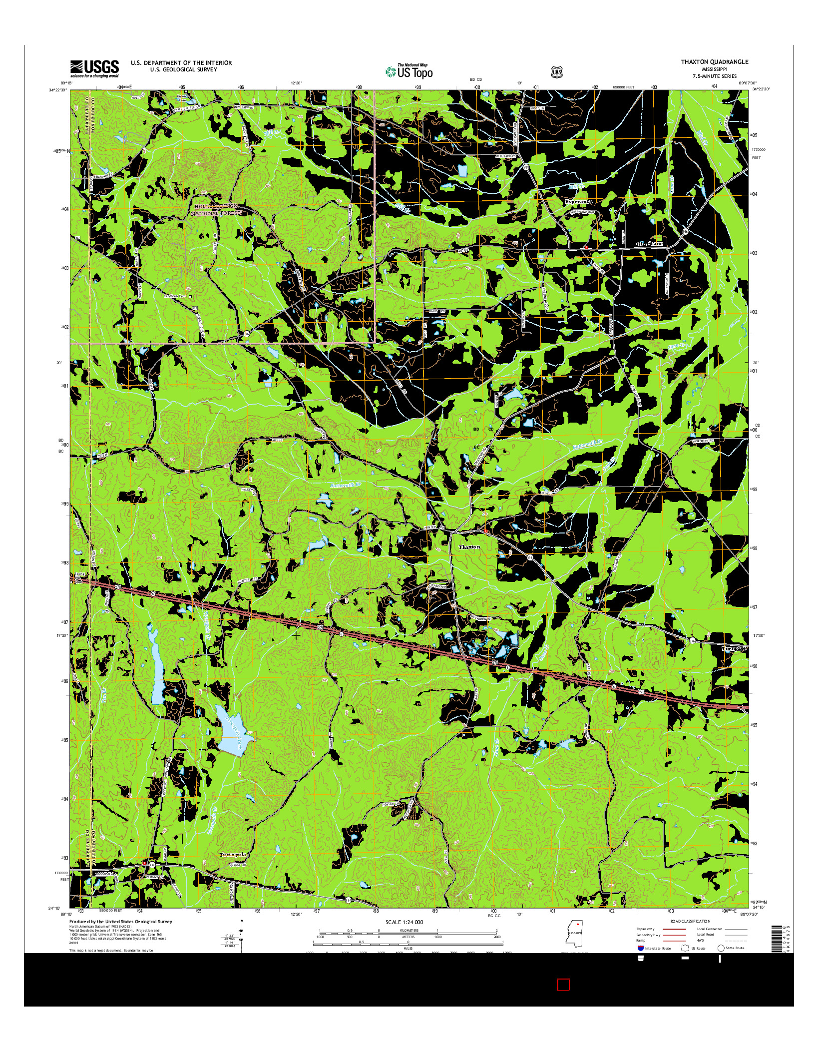 USGS US TOPO 7.5-MINUTE MAP FOR THAXTON, MS 2015