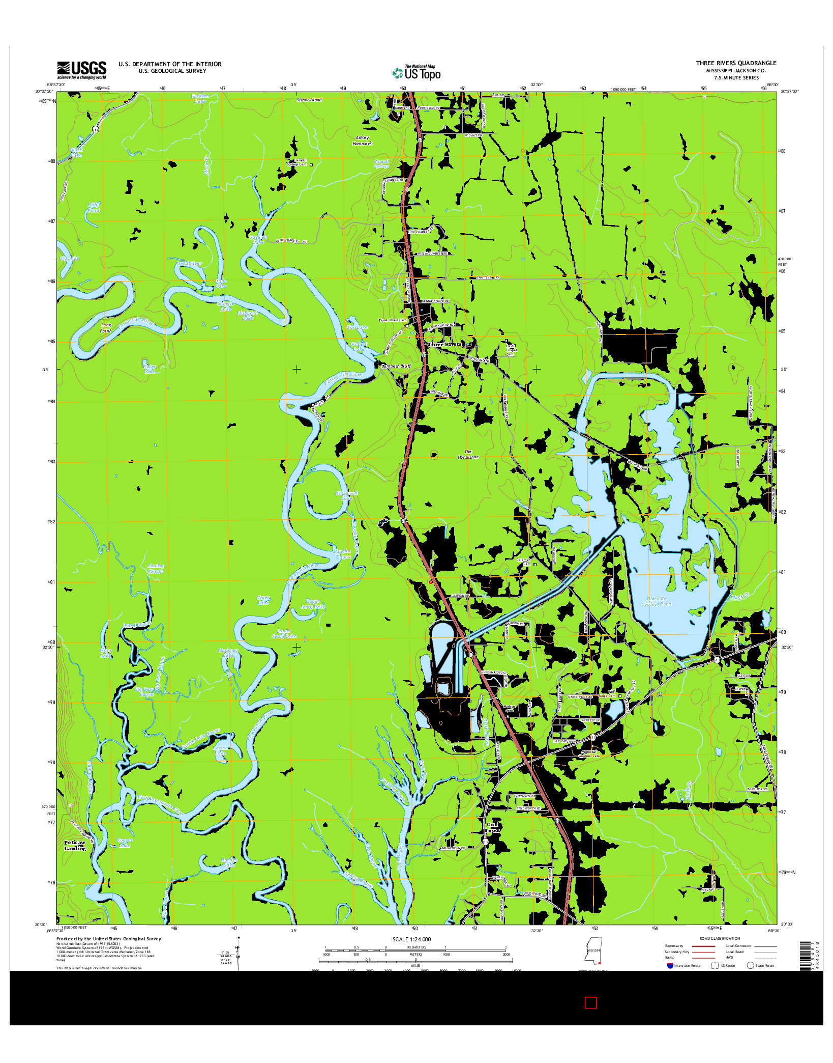 USGS US TOPO 7.5-MINUTE MAP FOR THREE RIVERS, MS 2015