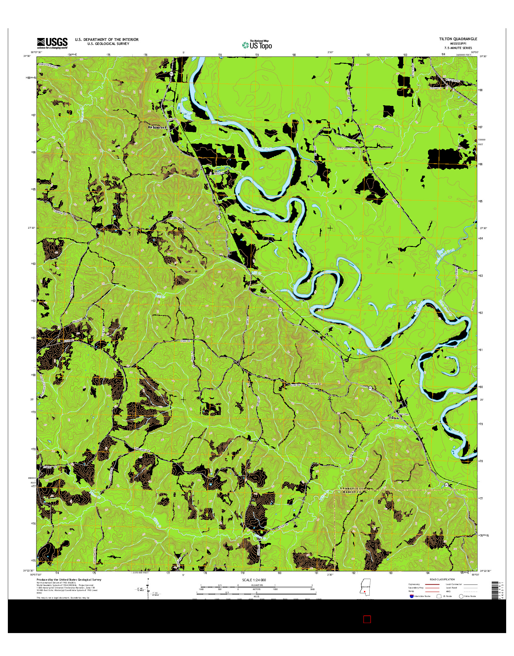 USGS US TOPO 7.5-MINUTE MAP FOR TILTON, MS 2015