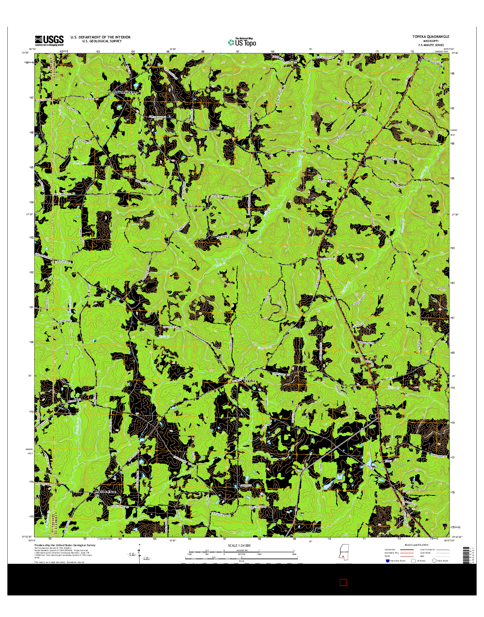 USGS US TOPO 7.5-MINUTE MAP FOR TOPEKA, MS 2015