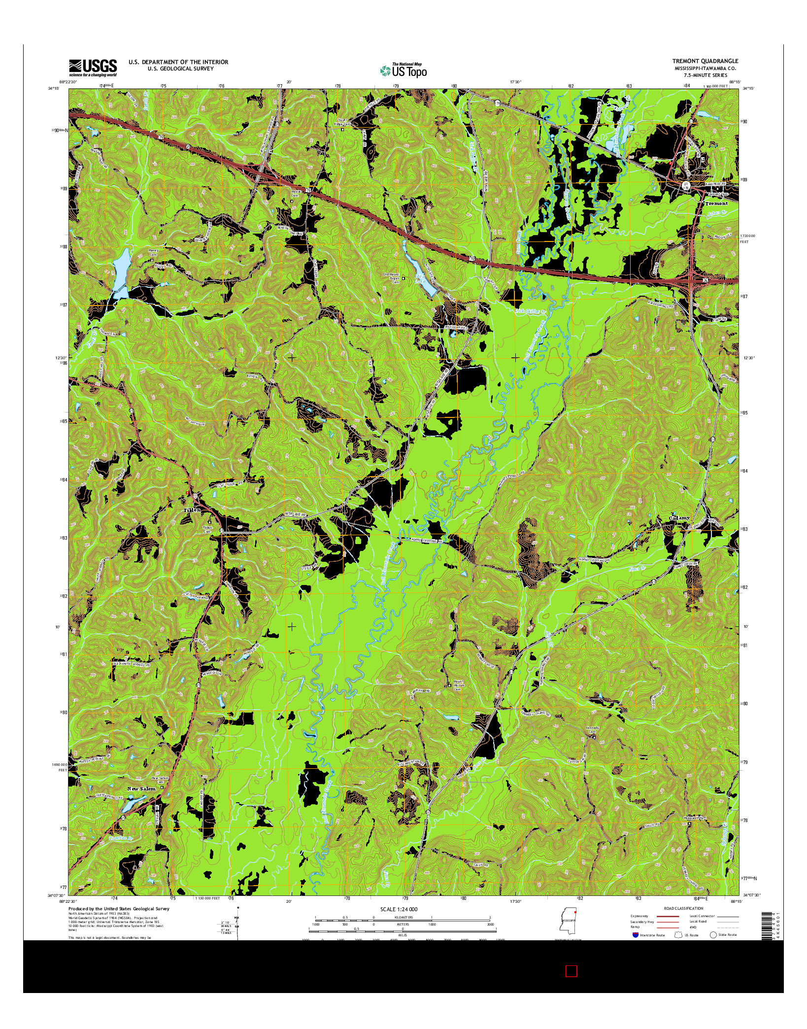 USGS US TOPO 7.5-MINUTE MAP FOR TREMONT, MS 2015