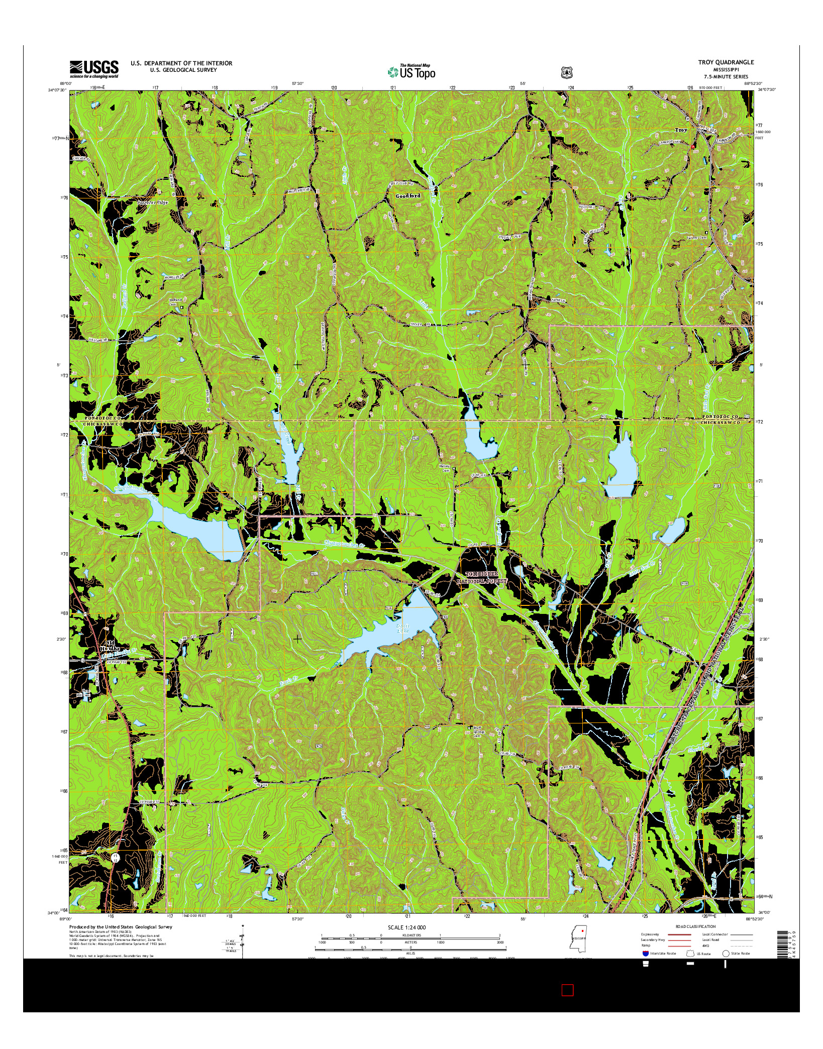 USGS US TOPO 7.5-MINUTE MAP FOR TROY, MS 2015
