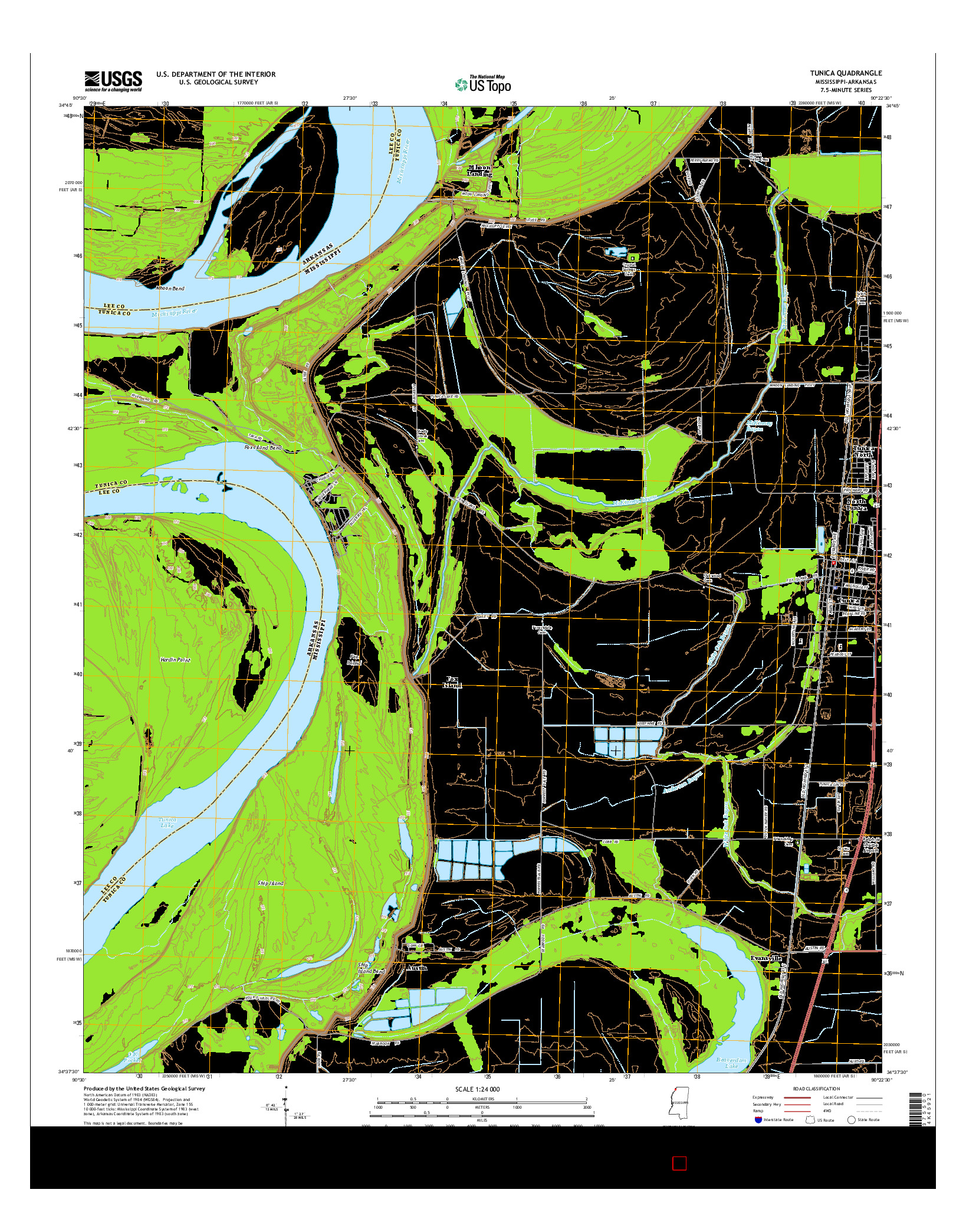 USGS US TOPO 7.5-MINUTE MAP FOR TUNICA, MS-AR 2015