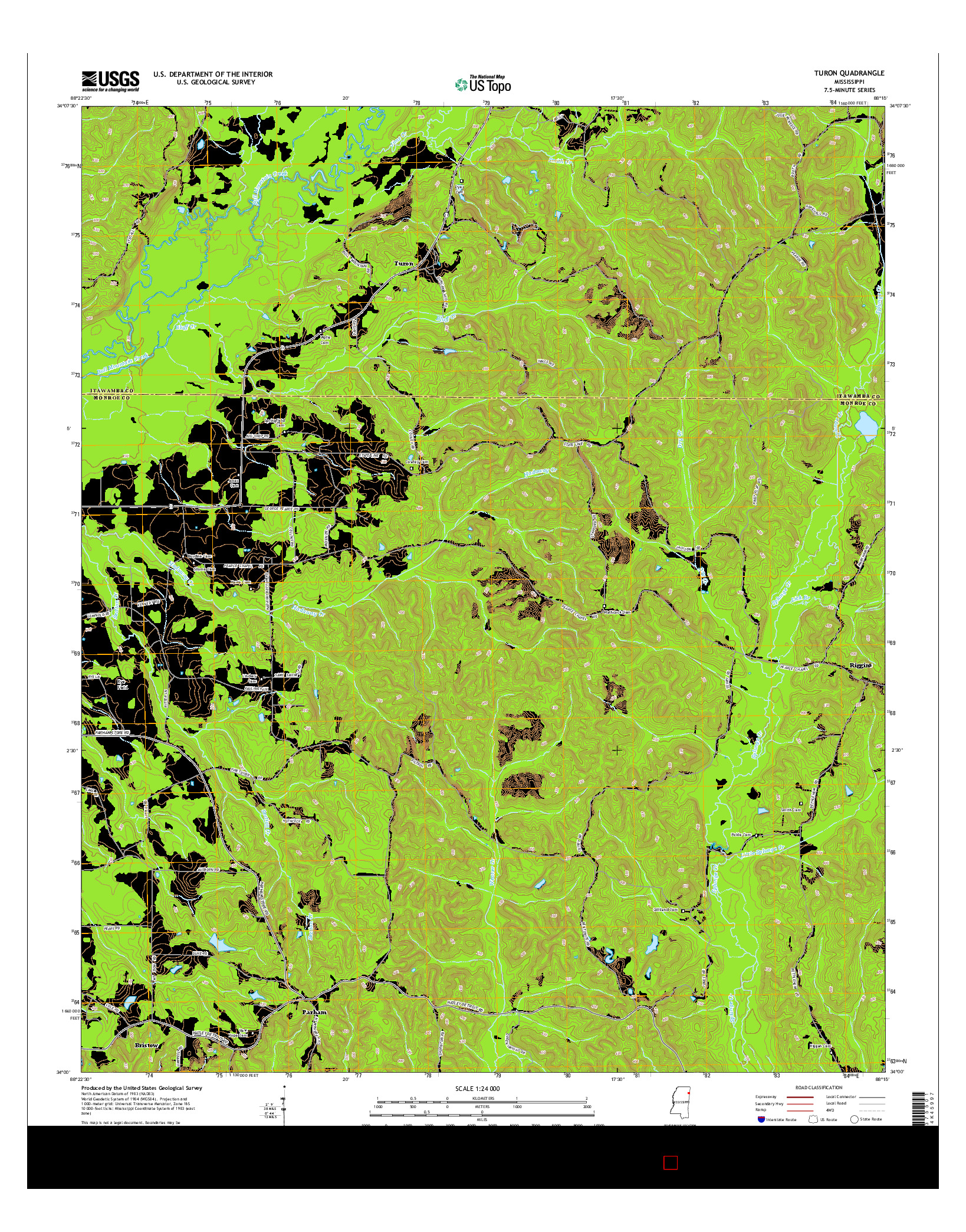 USGS US TOPO 7.5-MINUTE MAP FOR TURON, MS 2015