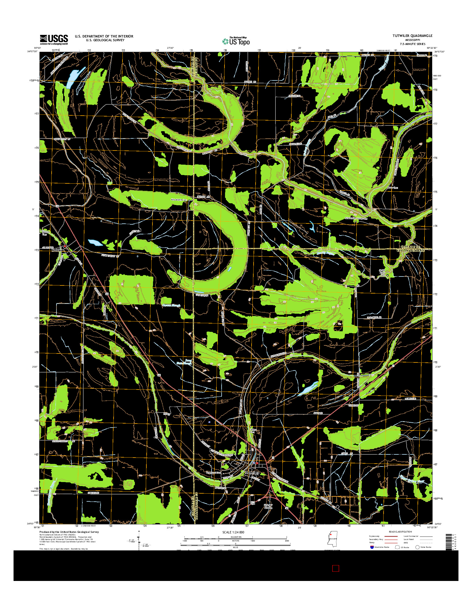 USGS US TOPO 7.5-MINUTE MAP FOR TUTWILER, MS 2015