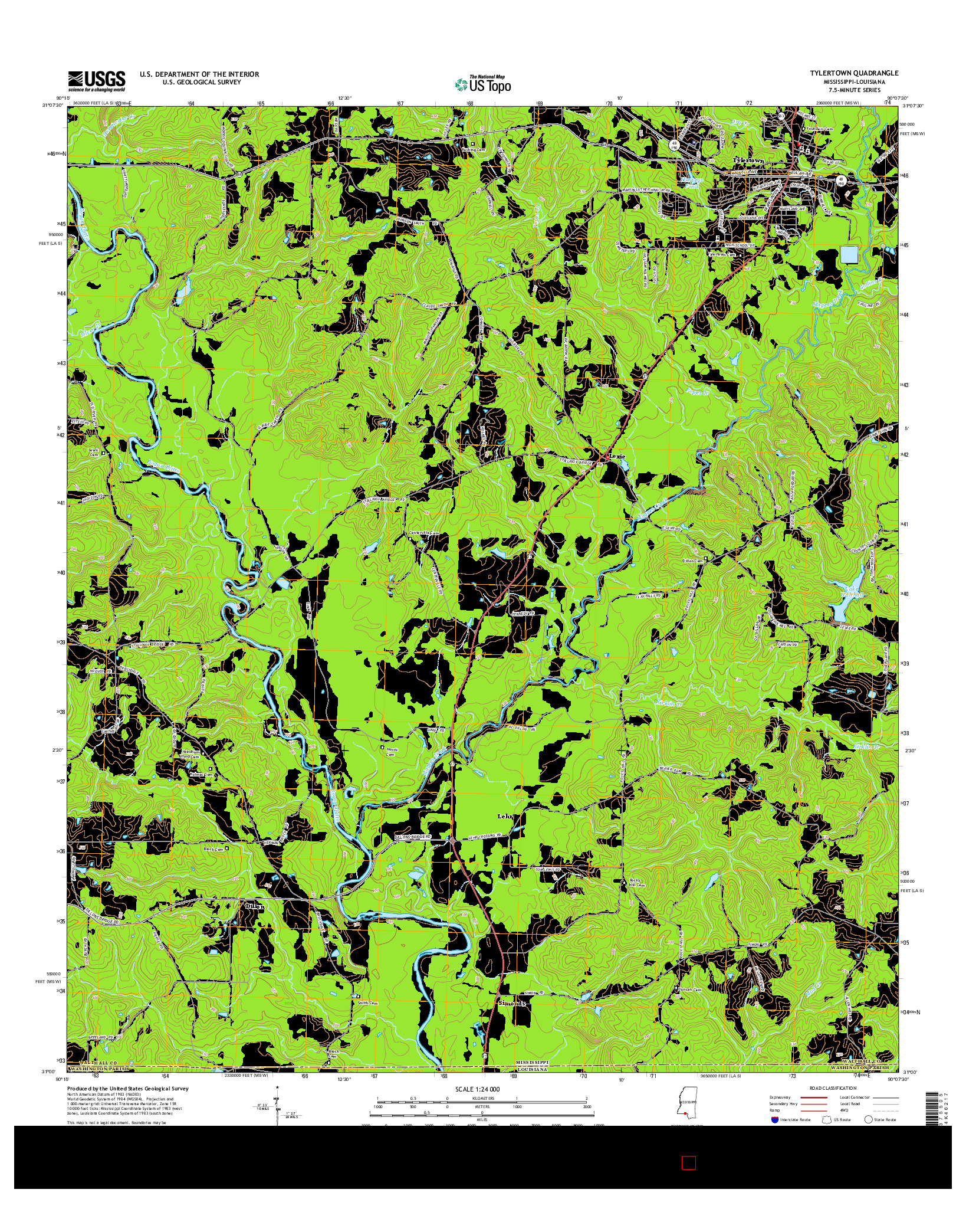 USGS US TOPO 7.5-MINUTE MAP FOR TYLERTOWN, MS-LA 2015