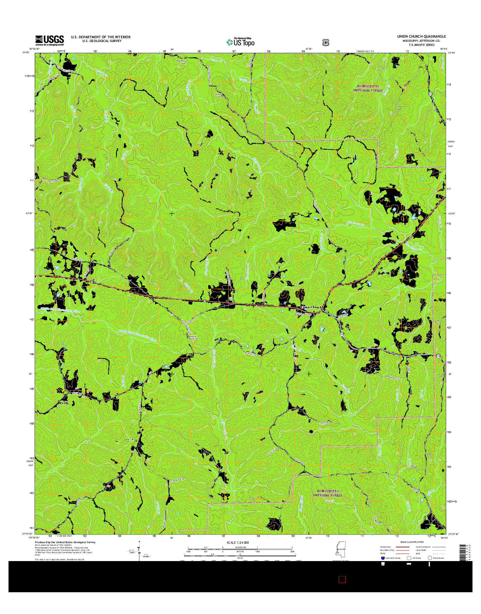 USGS US TOPO 7.5-MINUTE MAP FOR UNION CHURCH, MS 2015