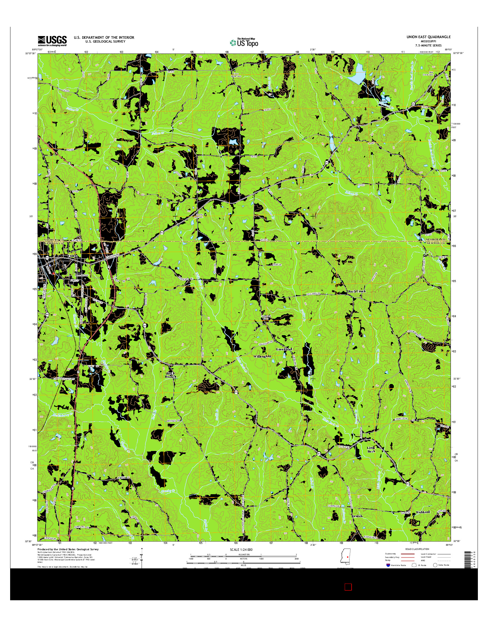 USGS US TOPO 7.5-MINUTE MAP FOR UNION EAST, MS 2015