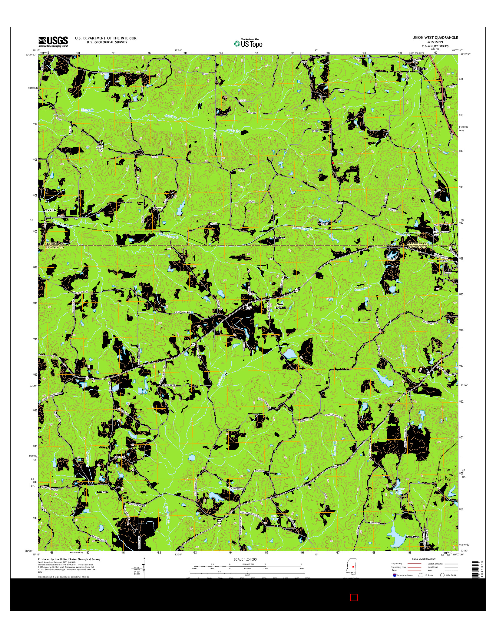 USGS US TOPO 7.5-MINUTE MAP FOR UNION WEST, MS 2015
