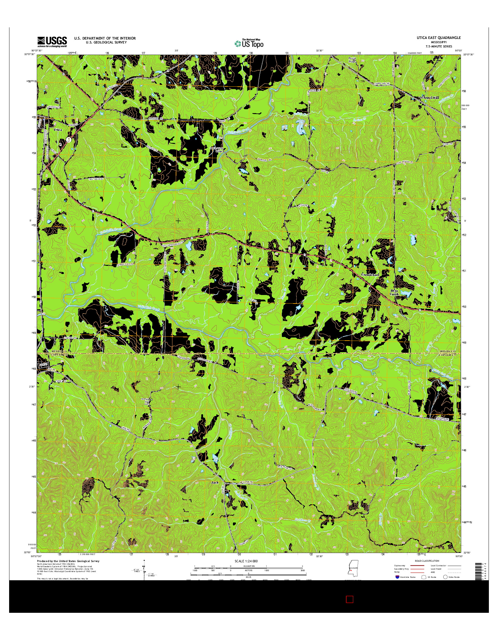 USGS US TOPO 7.5-MINUTE MAP FOR UTICA EAST, MS 2015