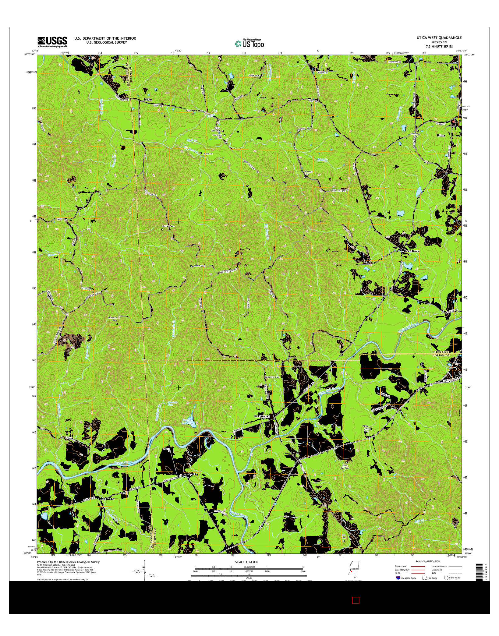 USGS US TOPO 7.5-MINUTE MAP FOR UTICA WEST, MS 2015